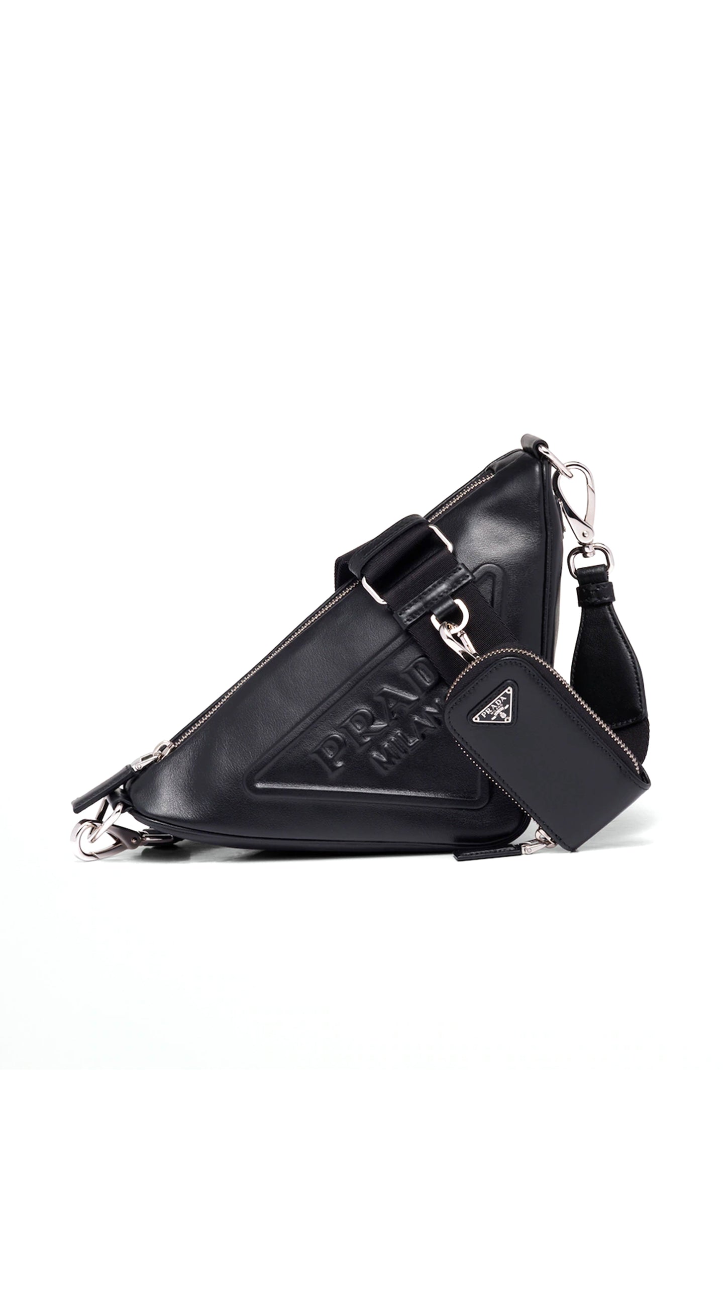 Leather Triangle Shoulder Bag - Black
