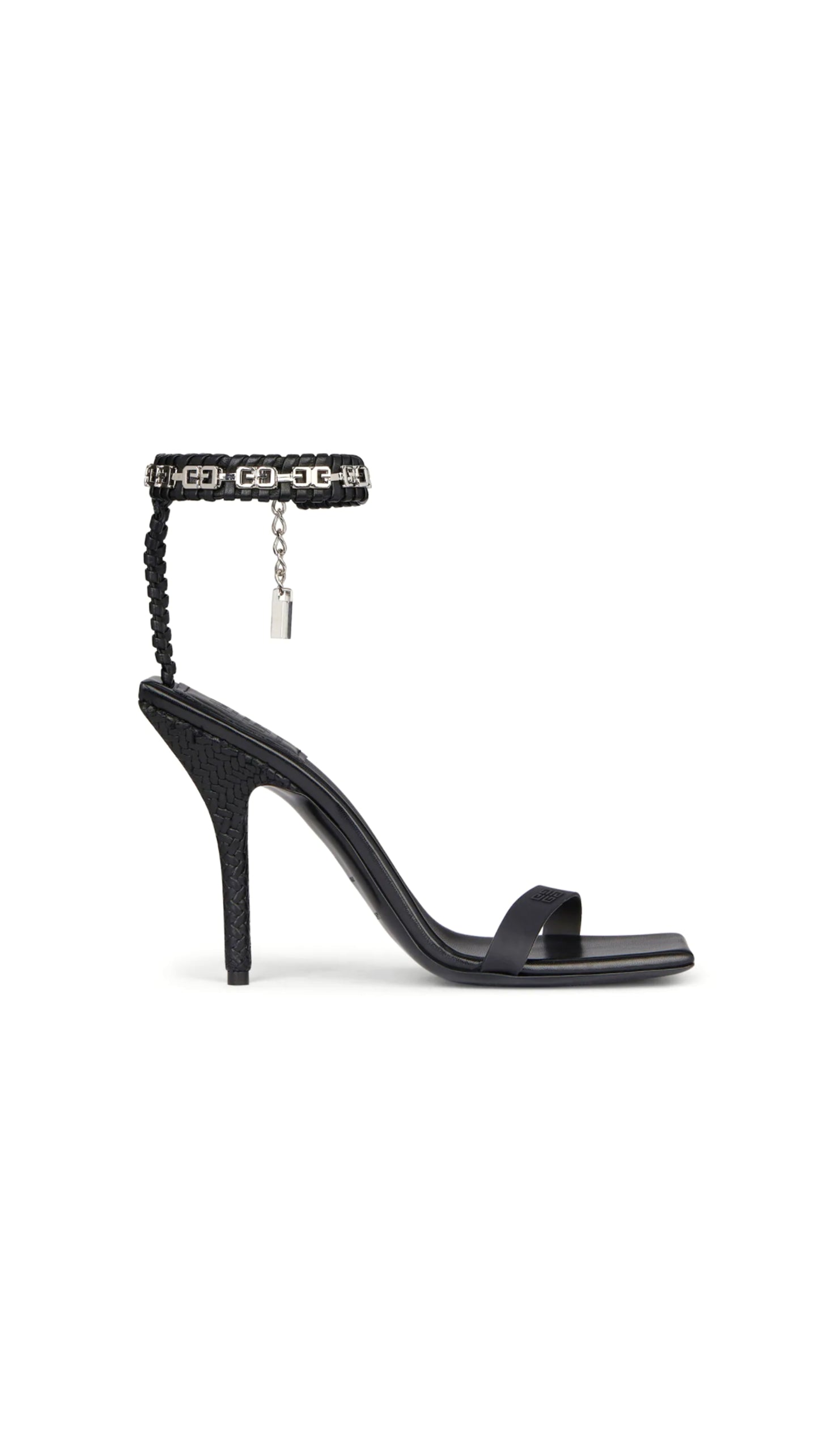 G Woven sandals in braided leather with chain 100MM - Black