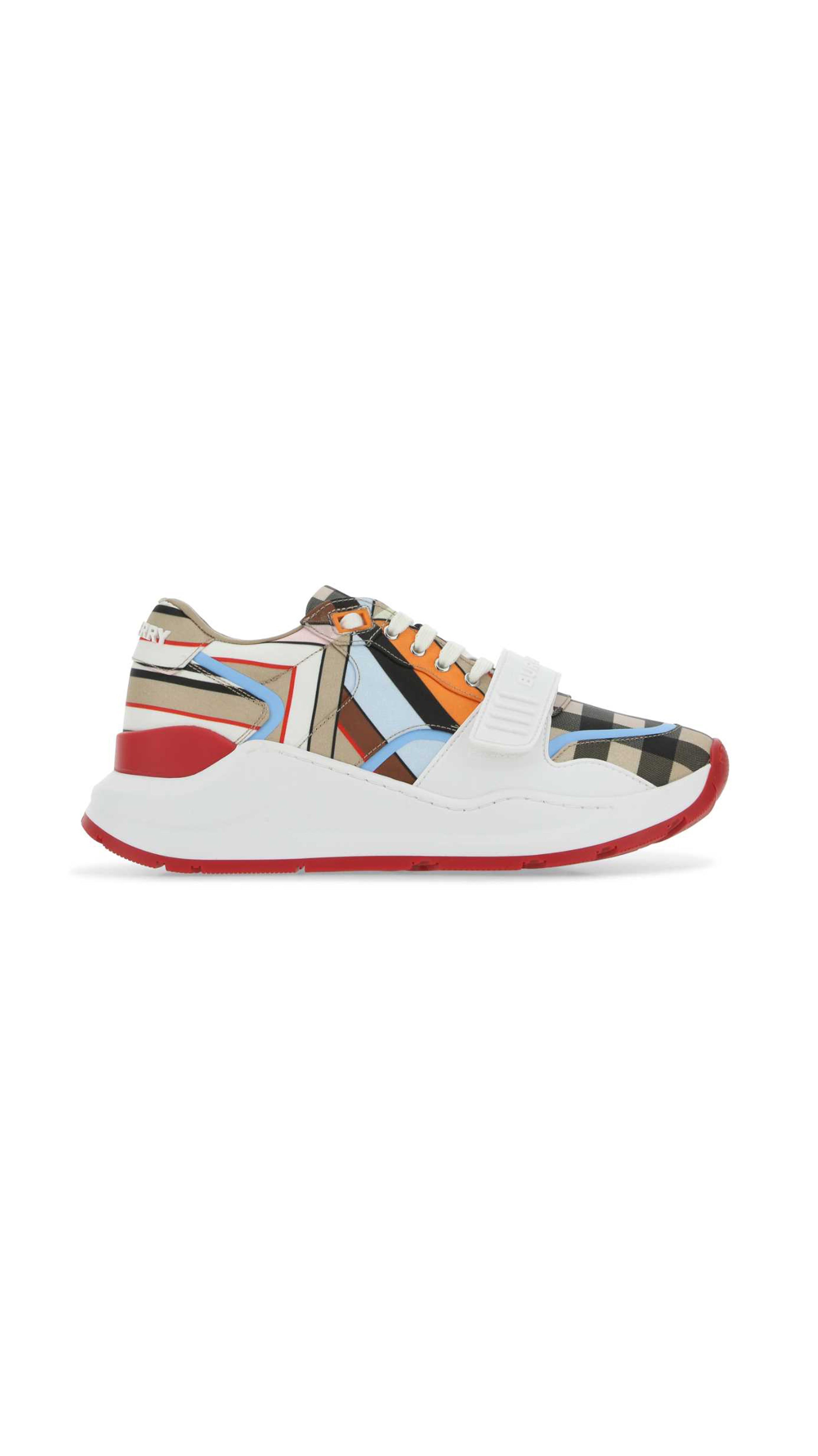 Check Cotton Canvas and Leather Sneakers - Multi