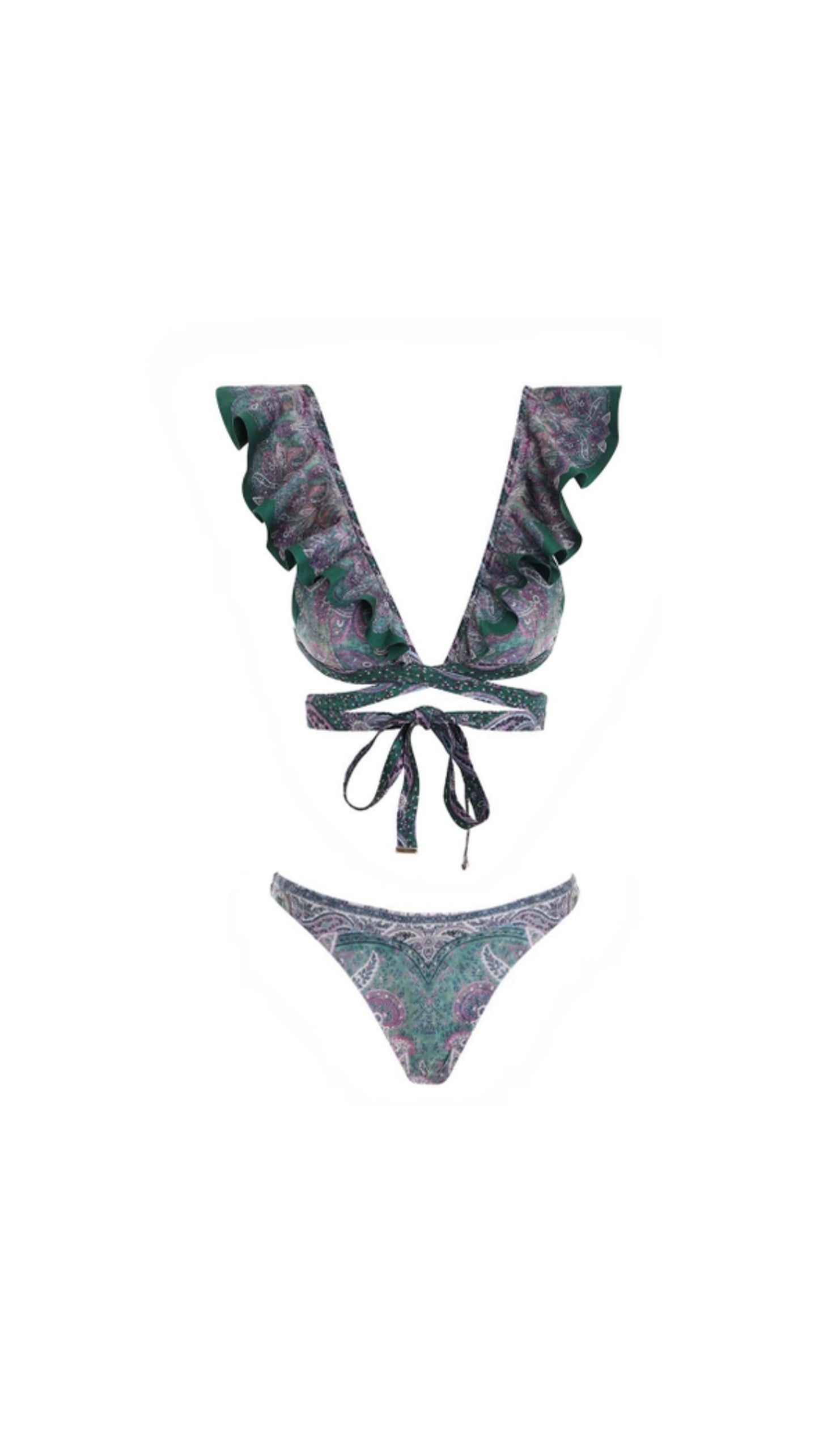 Wrap Ruffle Bikini - Green