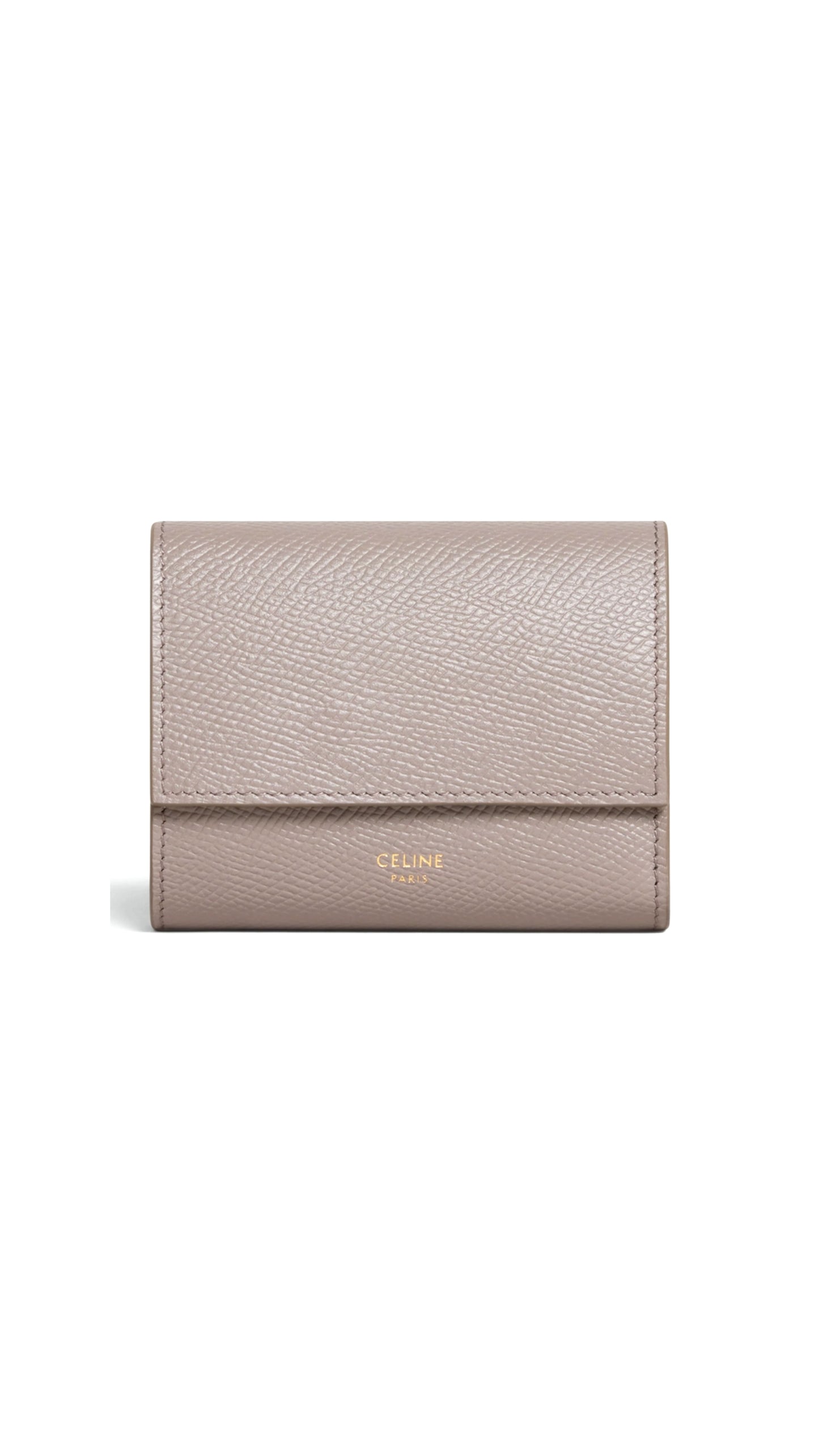 Small Trifold Wallet In Grained Calfskin - Pebble