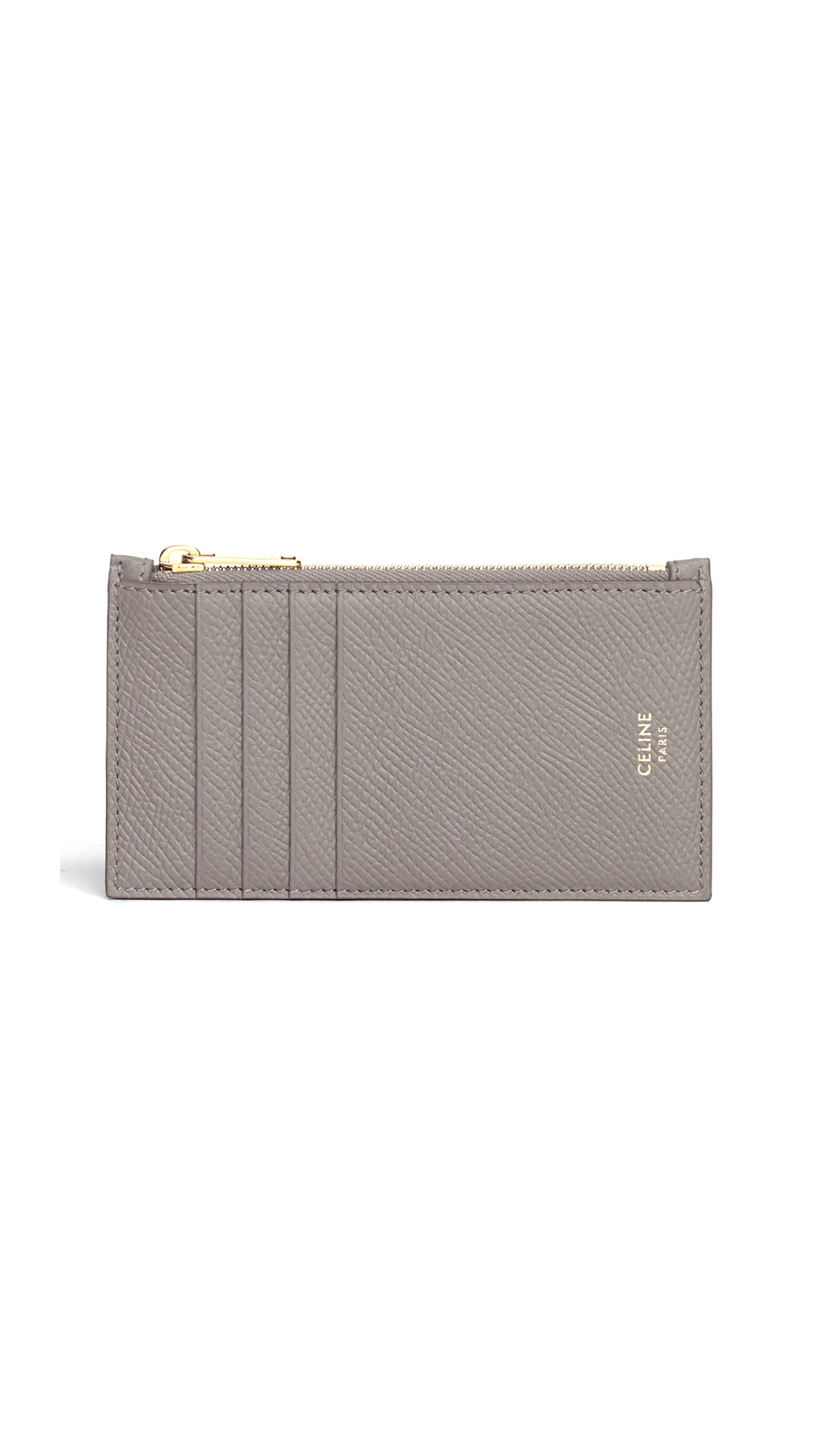 Zipped Compact Card Holder In Grained Calfskin - Pebble