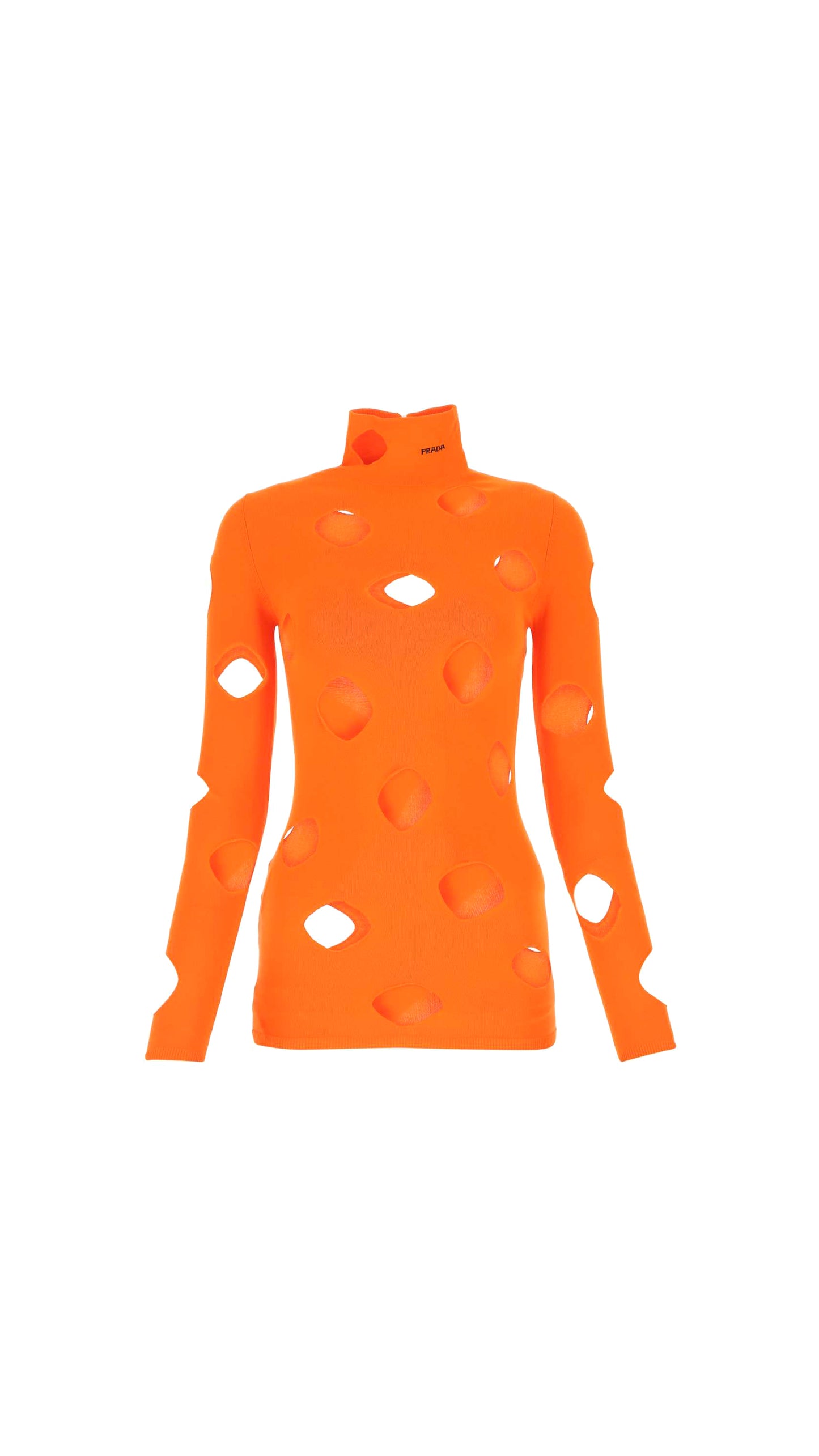 Openwork Viscose Turtleneck Sweater - Orange