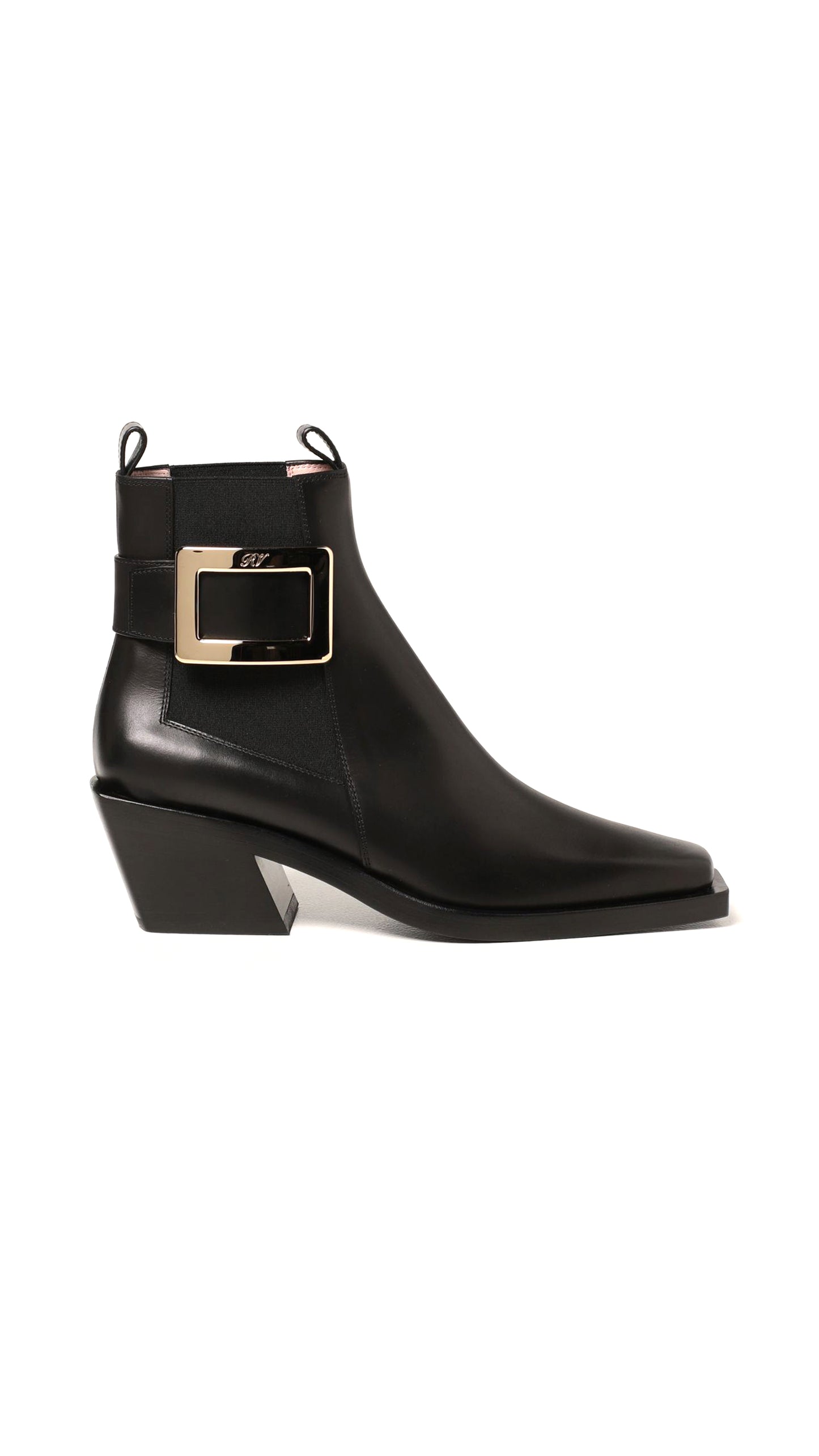 Metal Buckle Ankle Boots - Black