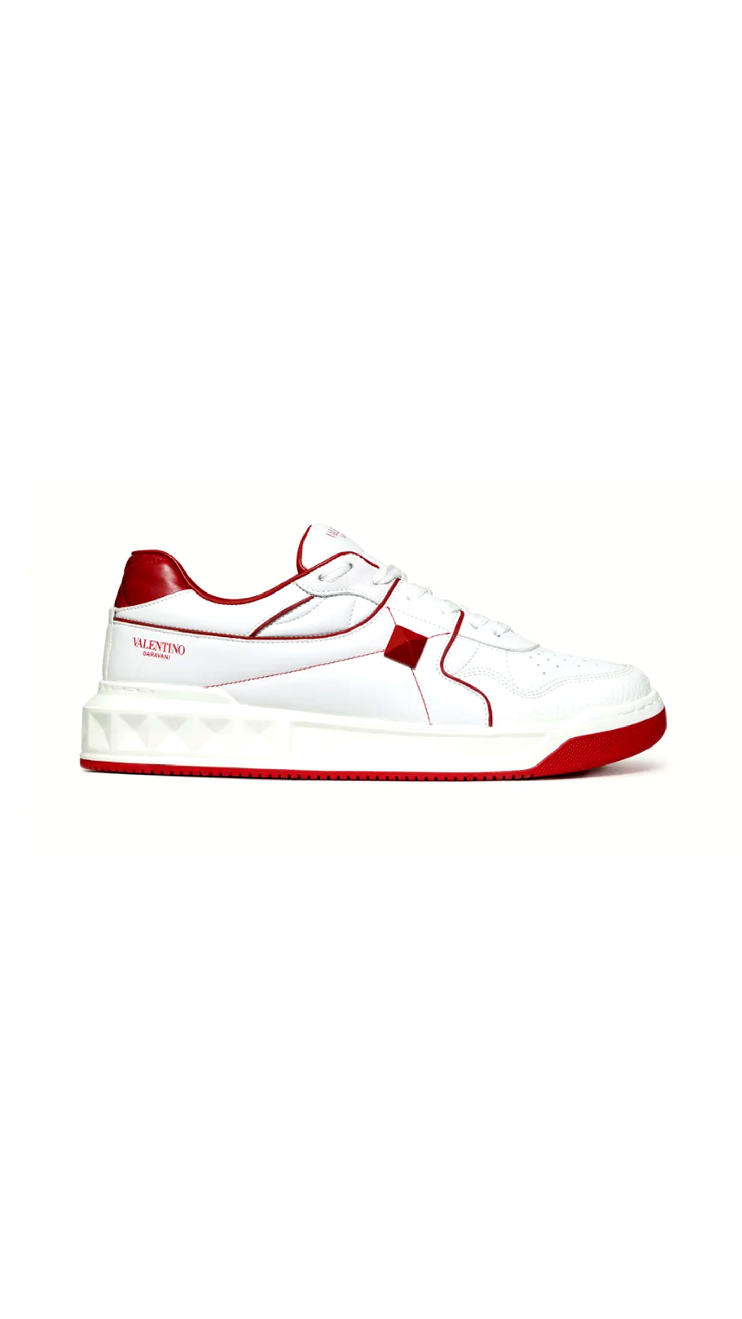 One Stud Low-Top Nappa Sneaker - White / Red