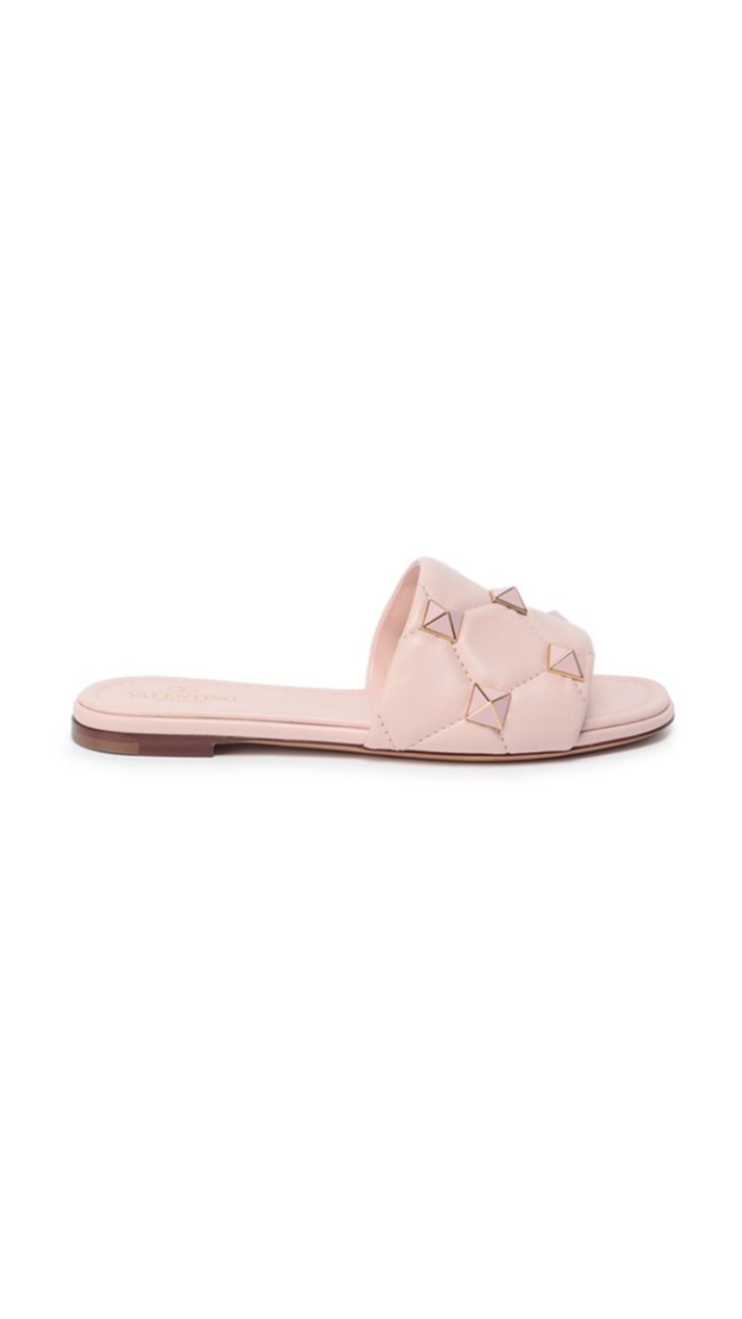 Roman Stud Flat Side Sandal In Quilted Nappa - Light Pink
