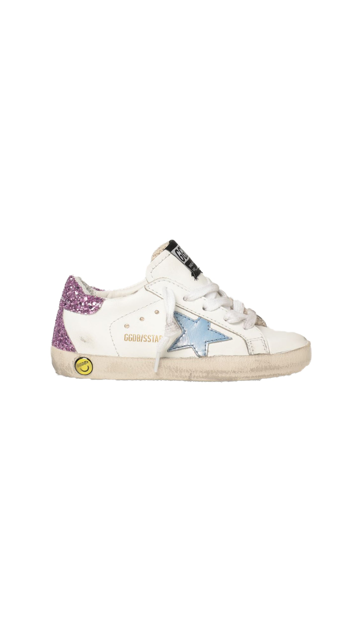 Leather Super-Star Sneakers With Glittery Heel Tab - Blue / Purple