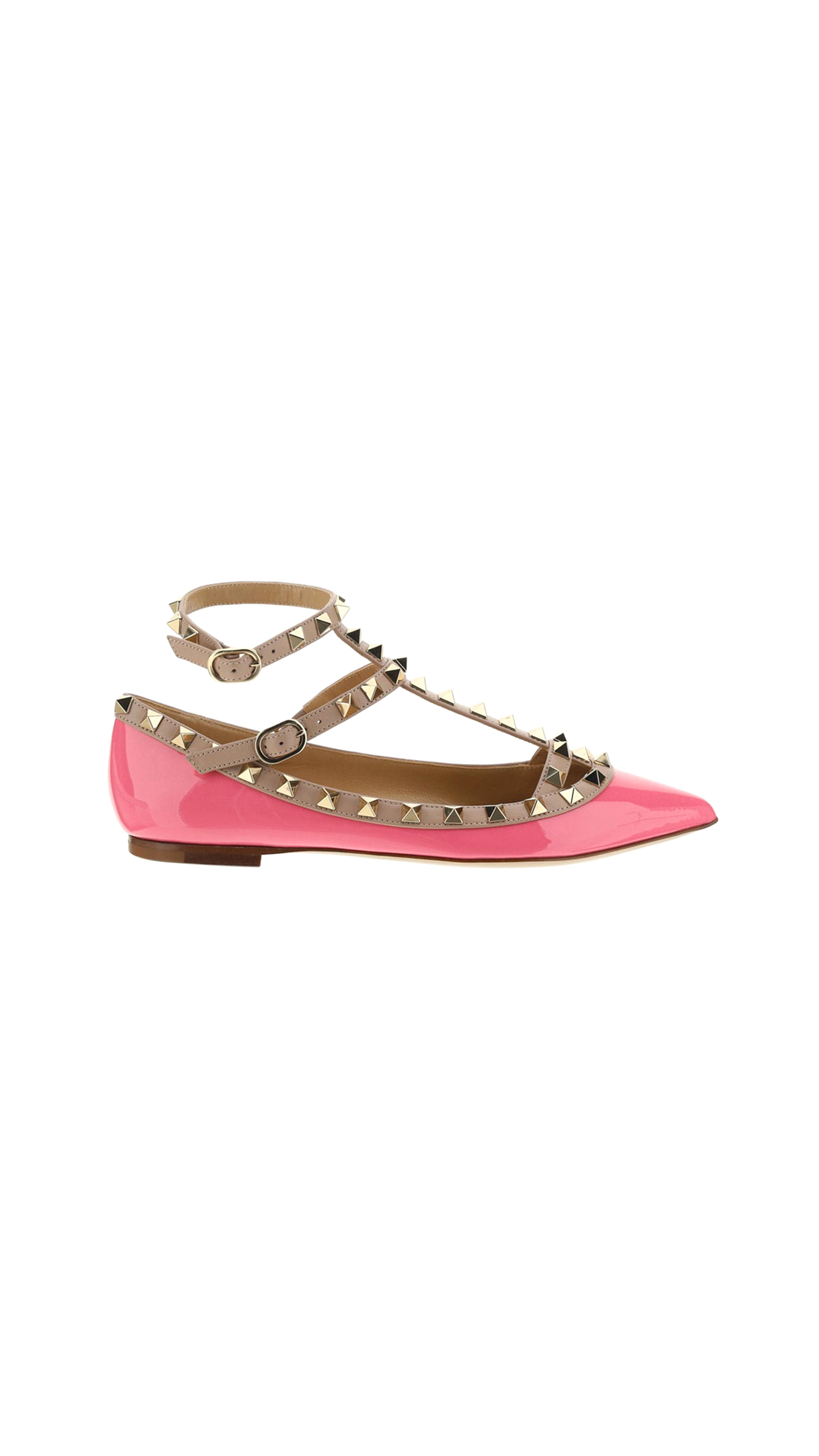 Patent Rockstud Caged Ballet Flat - Pink / Poudre