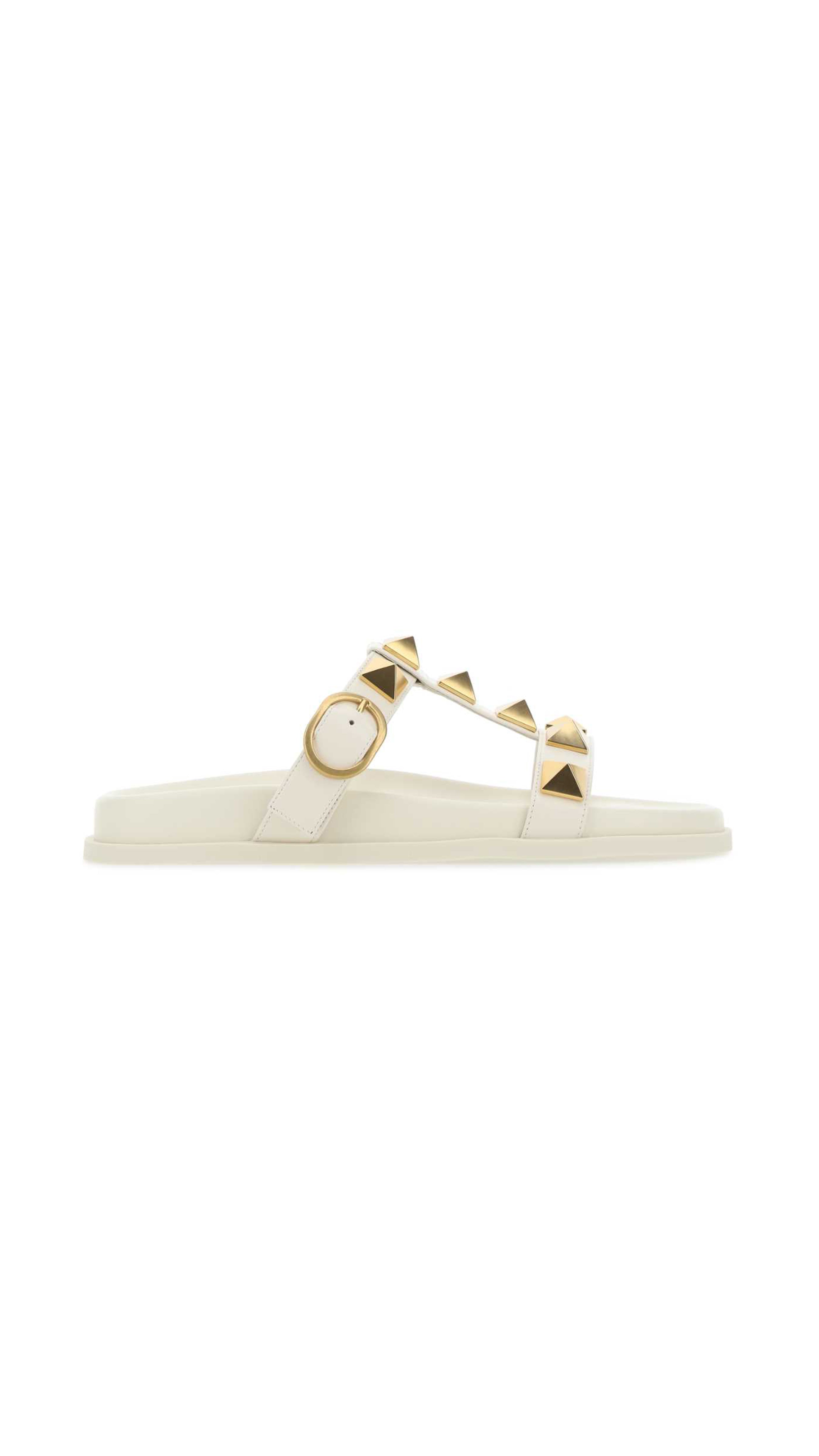 Roman Stud Slide Sandal In Calfskin - White.