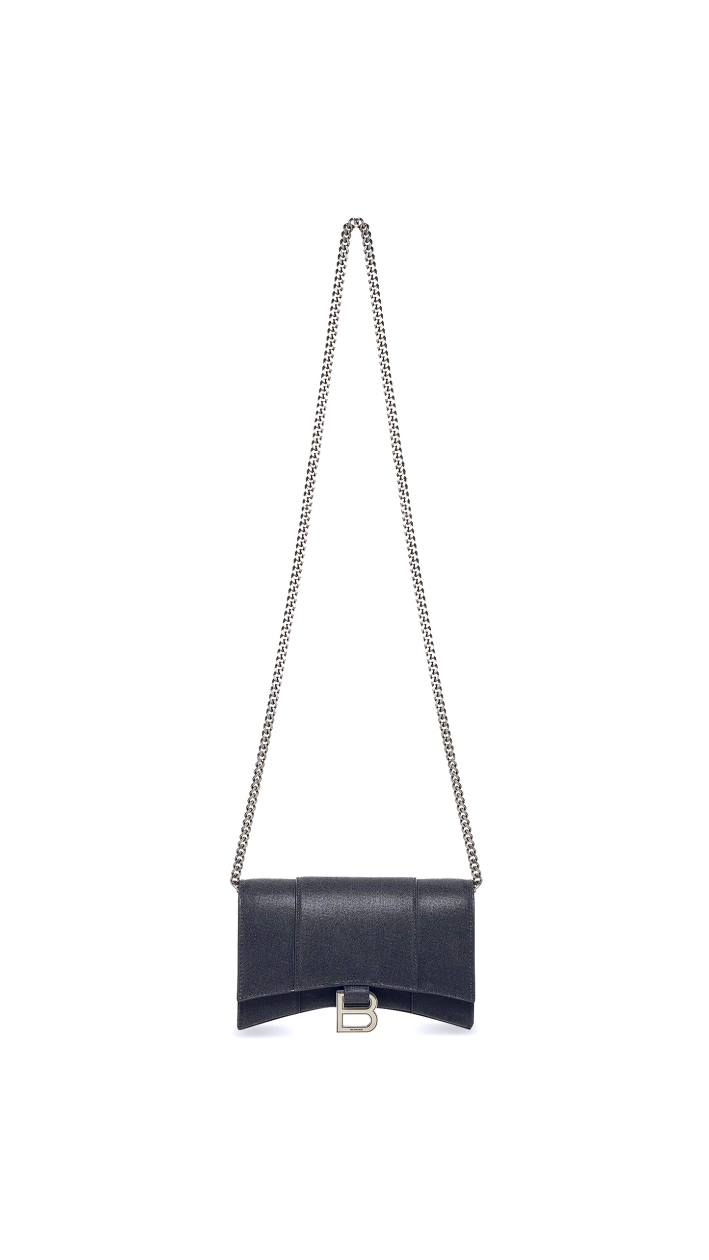 Hourglass Wallet With Chain In Glitter Material - Black