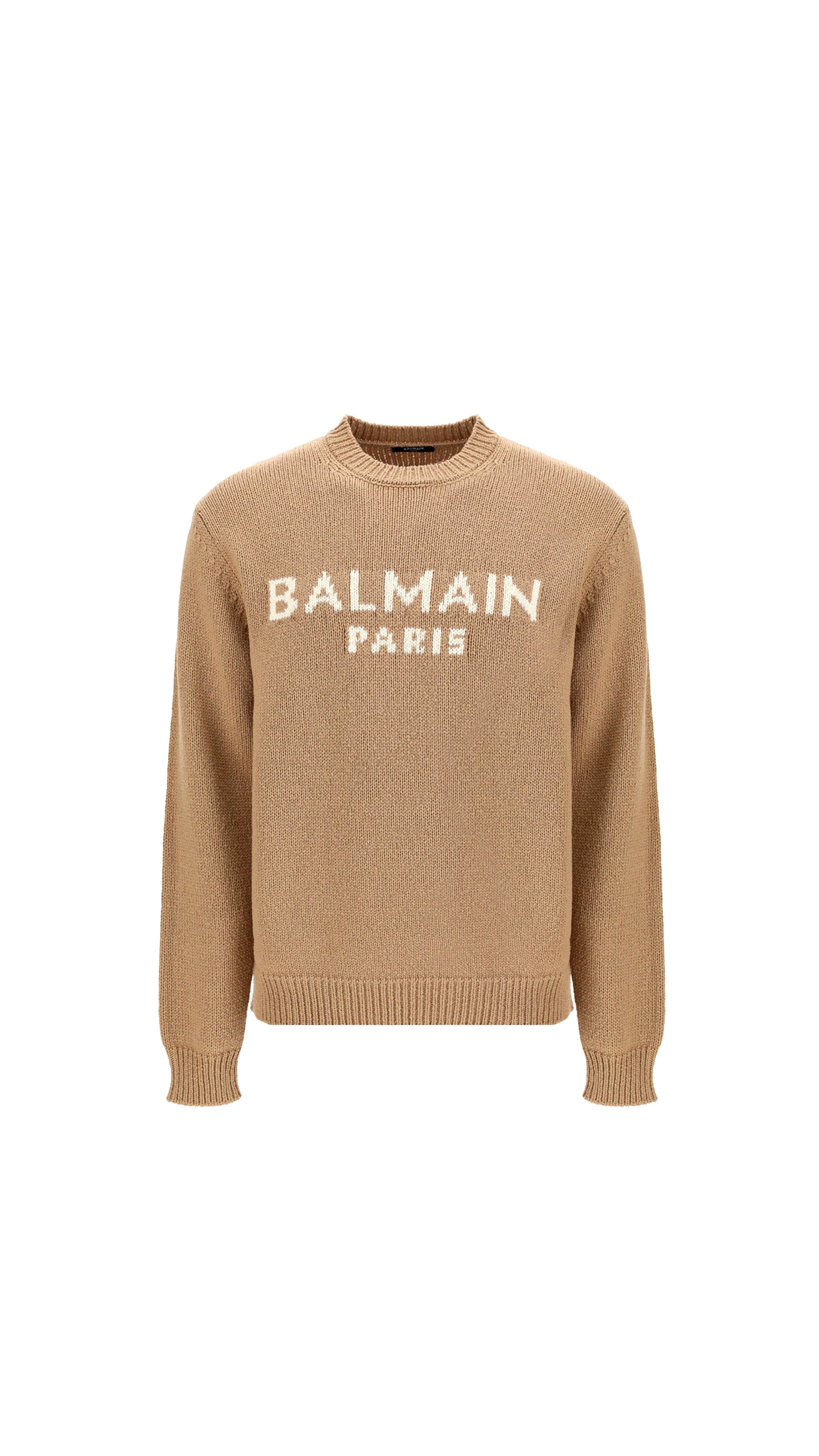 Marino Wool Sweater Logo - Beige