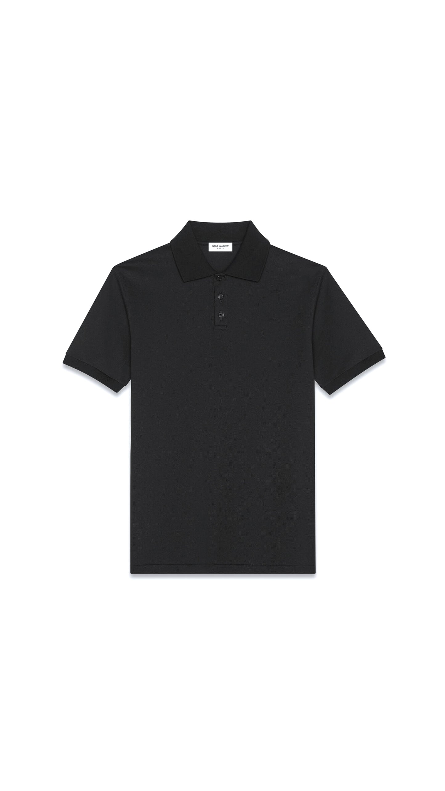 Monogram Polo Shirt In Cotton Pique - Black