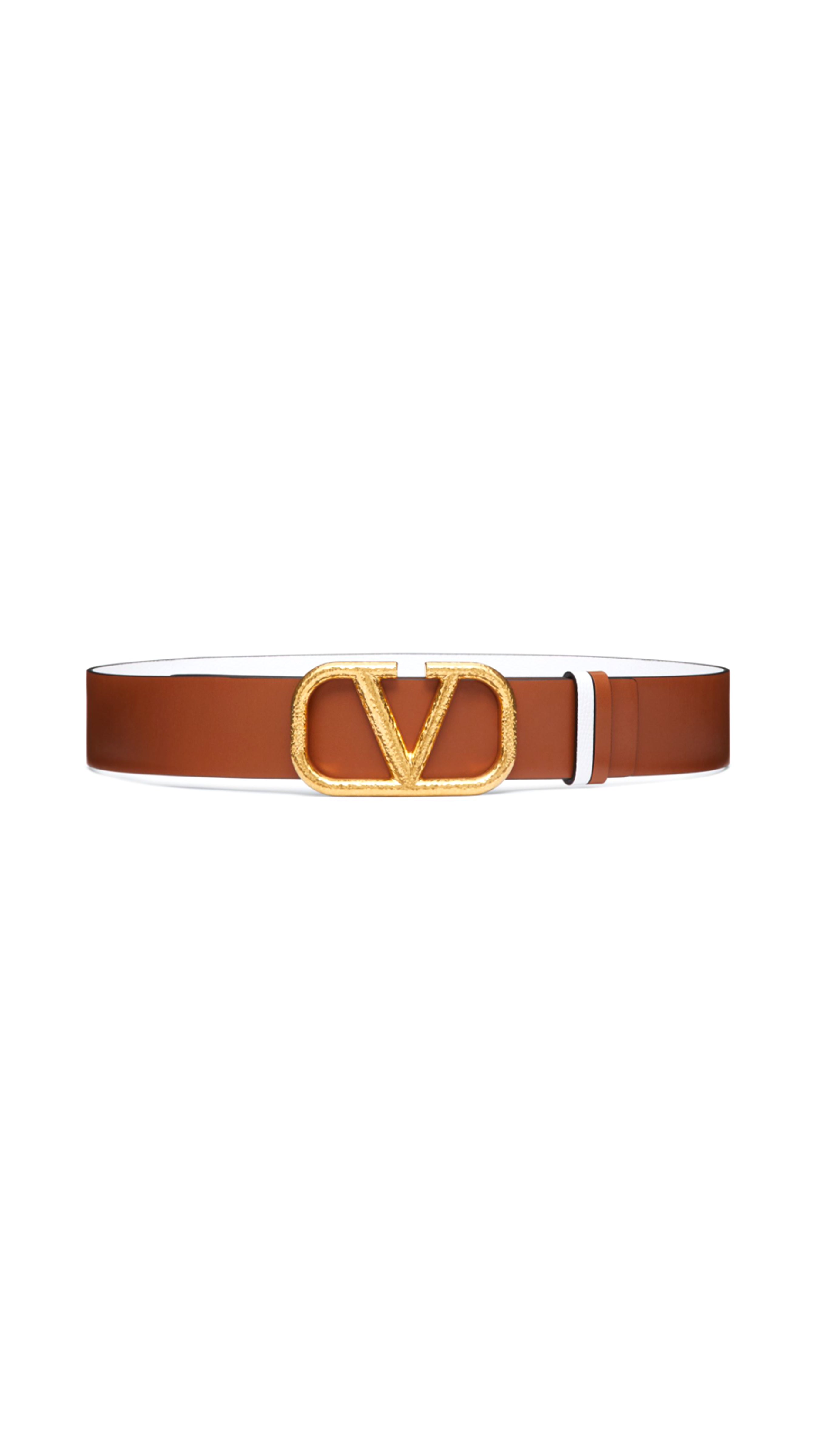 Reversible Vlogo Signature Belt In Grainy Calfskin 40MM - Brown / White