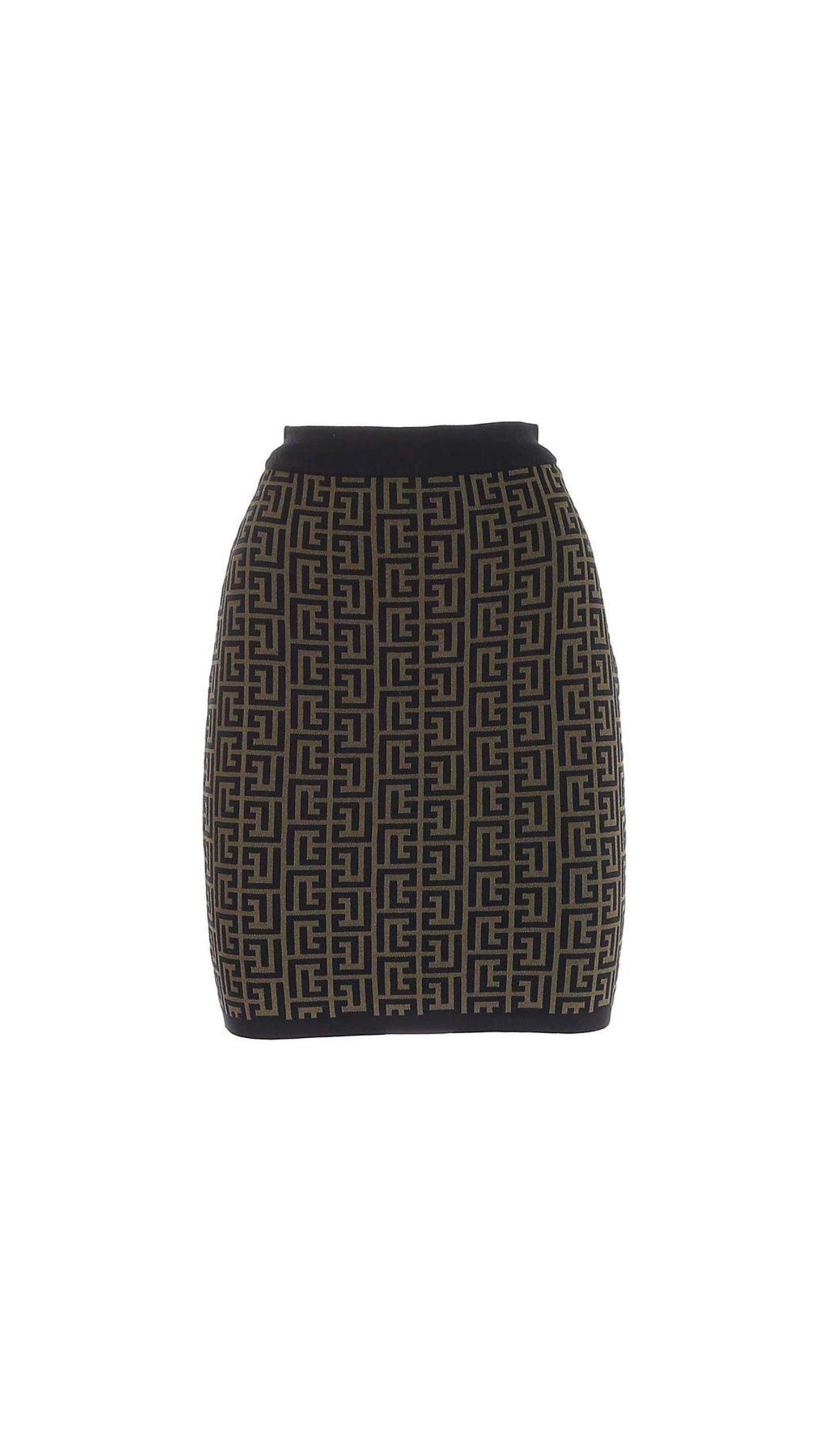 Short Knit Skirt With Balmain Monogram - Kaki