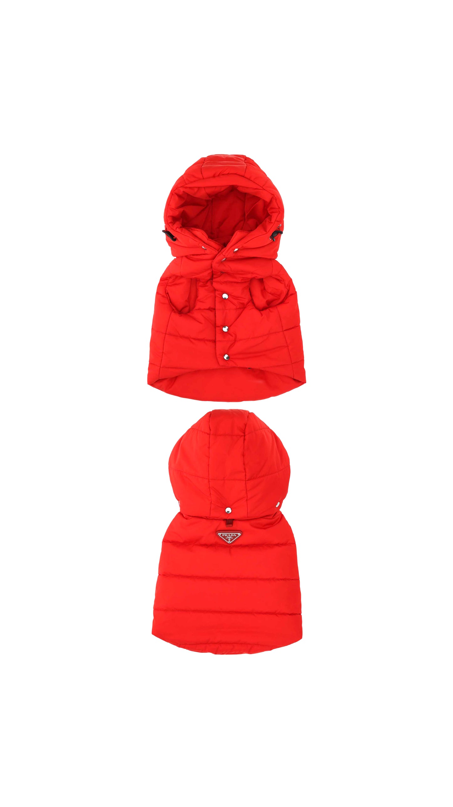 Printed Re-Nylon Quilted Dog Coat With Hood - Red