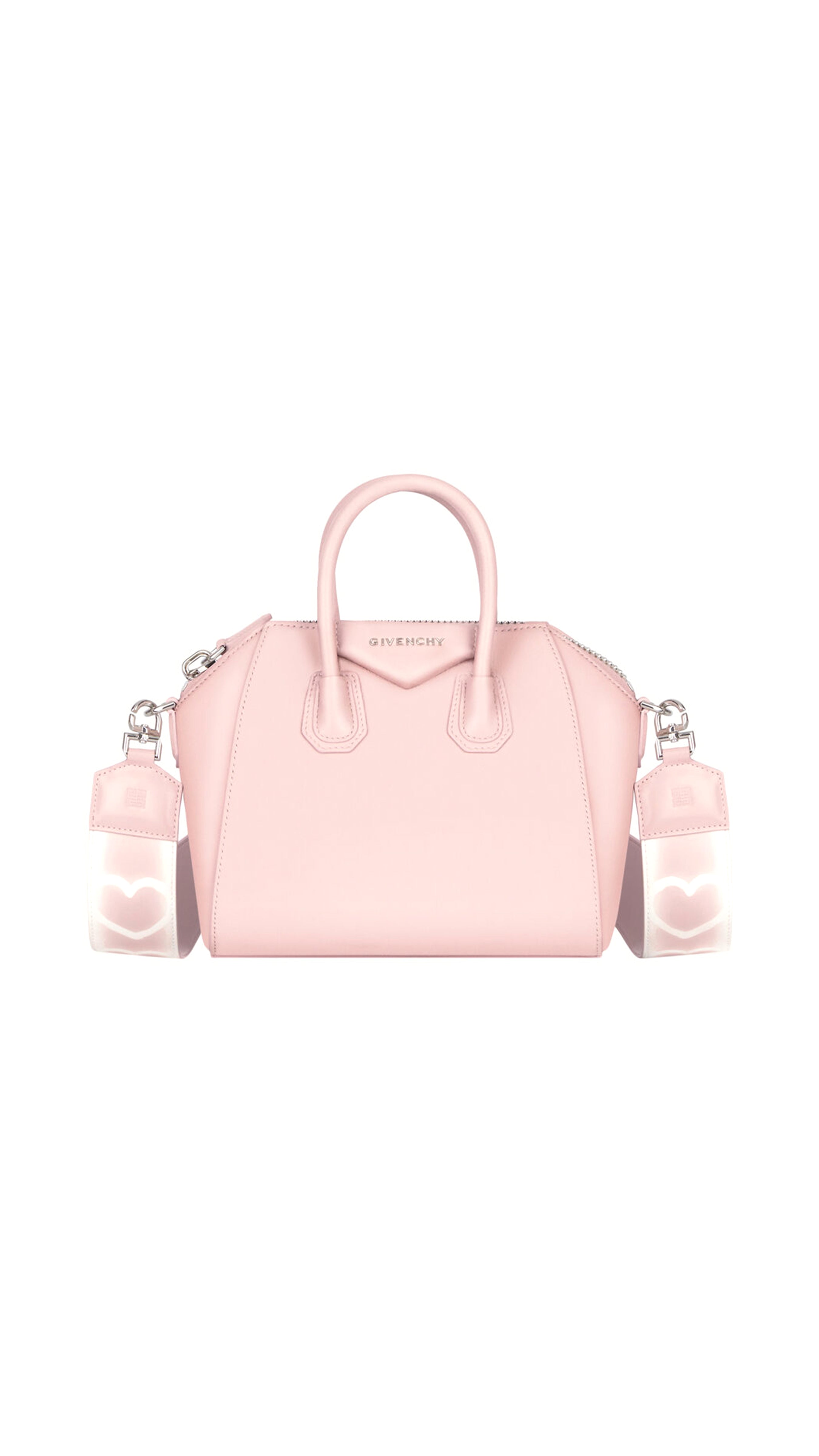 Small Antigona Bag In Leather With Tag Effect Heart Print - Pink.