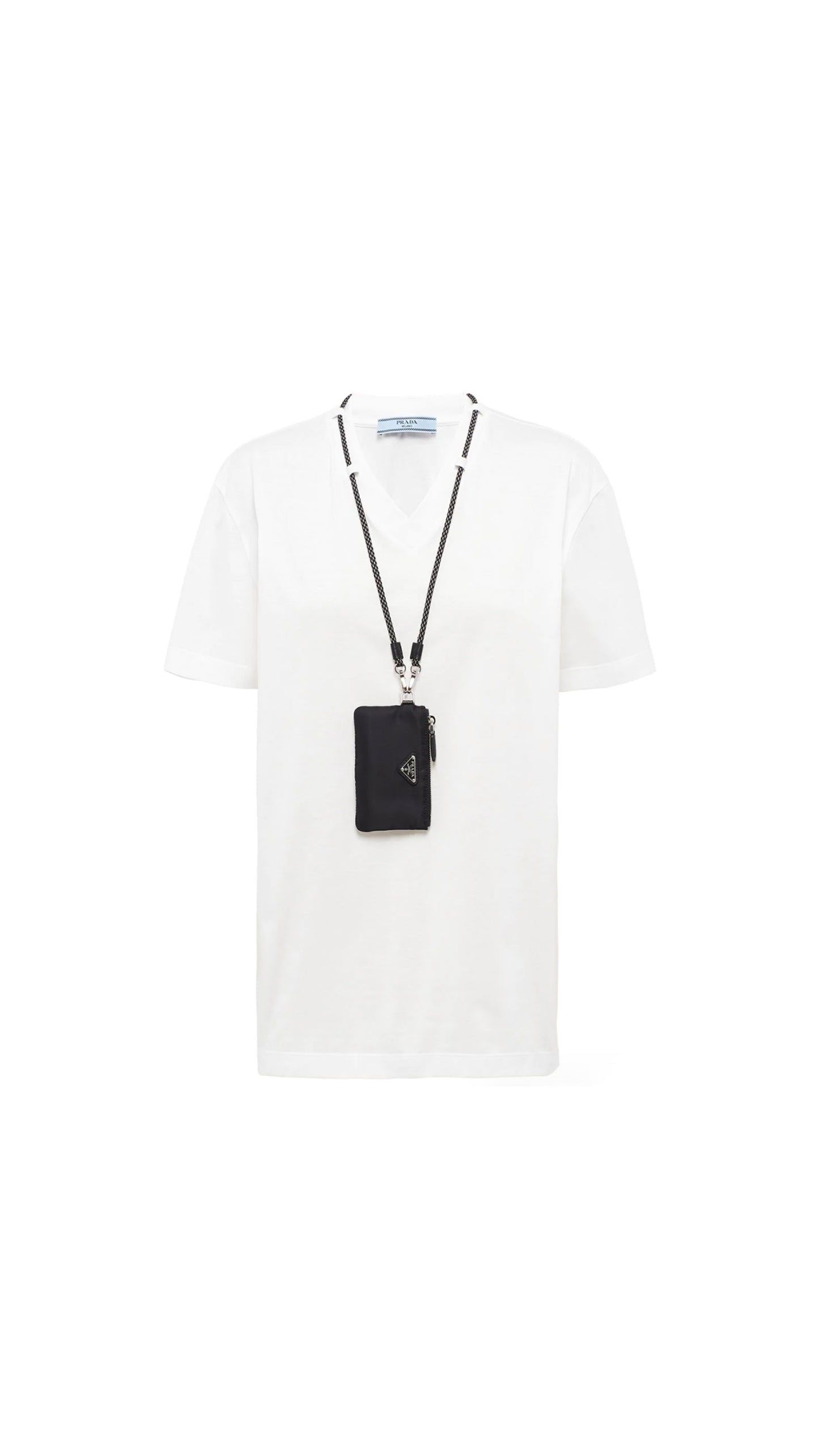 Jersey Pouch-Detail V-neck T-shirt - White
