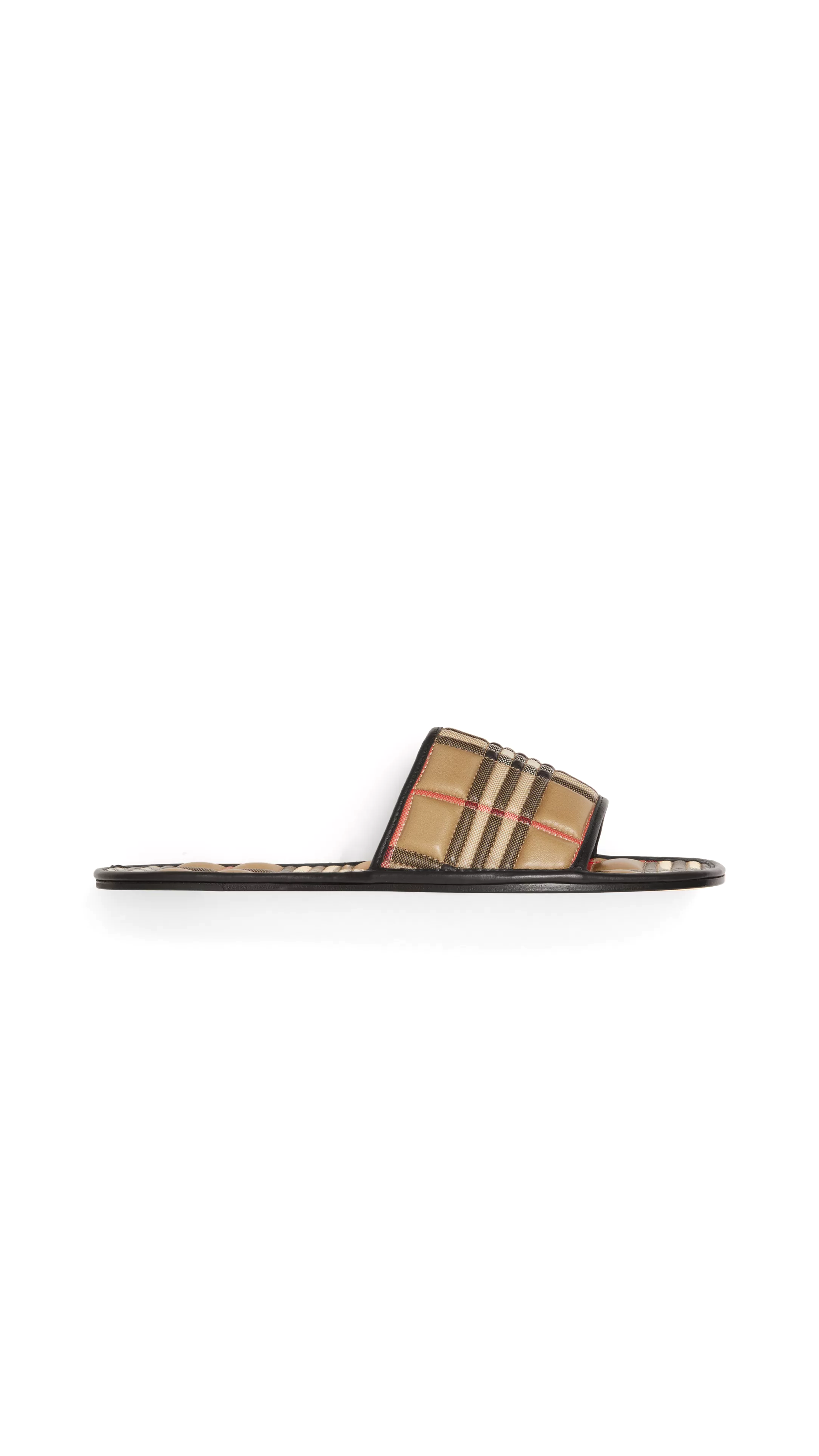 Check Quilted Lambskin Slides - Brown