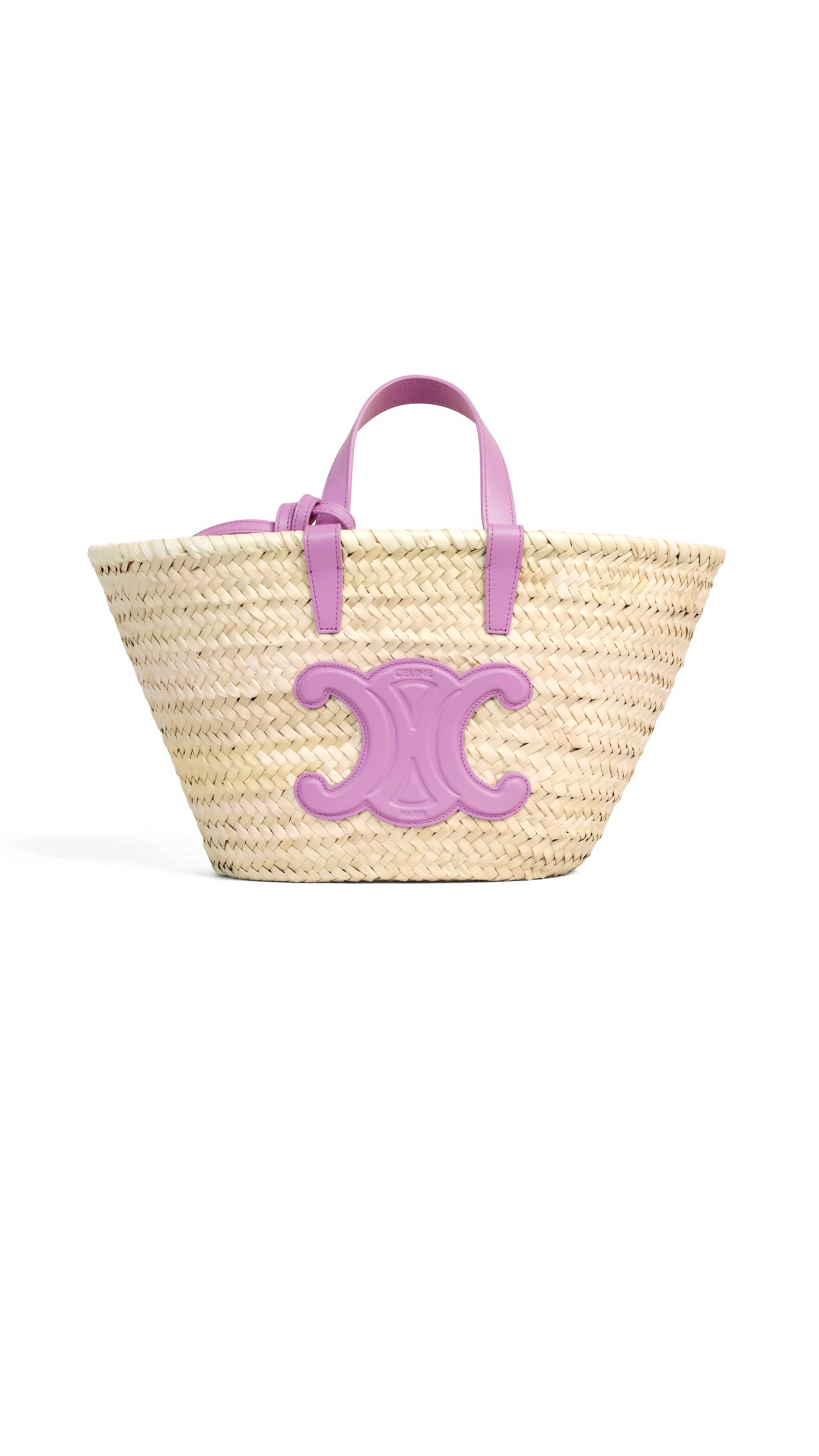 Teen Triomphe Celine Classic Panier In Palm Leaves And Calfskin- Mauve