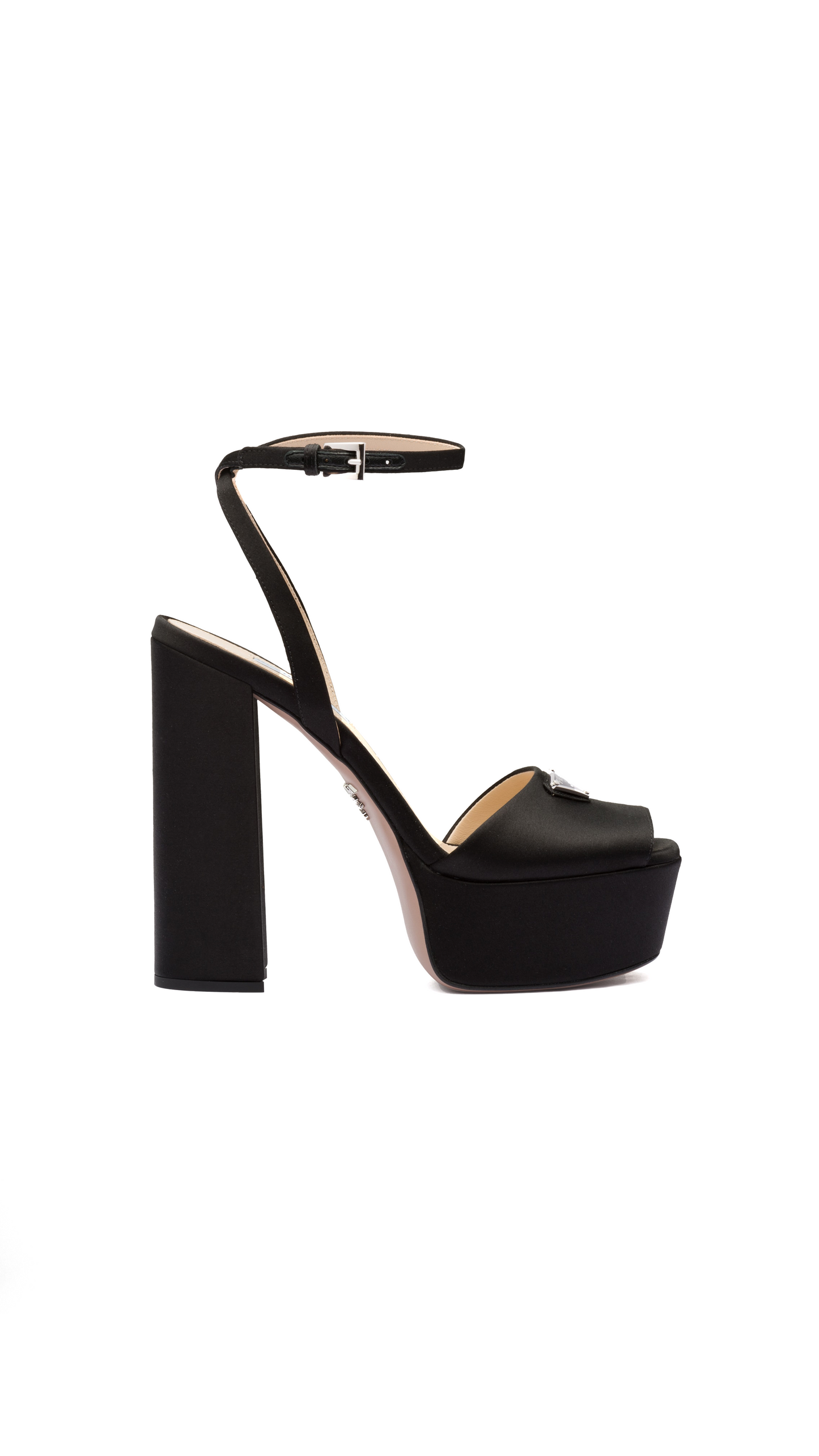High-heeled Satin Sandals - Black