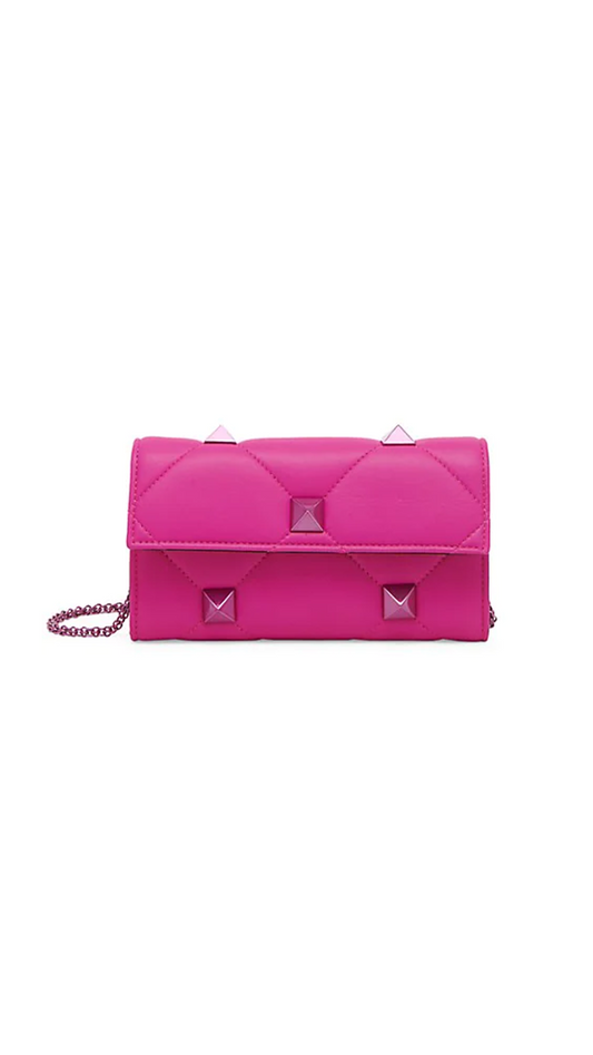 Roman Stud Wallet in Nappa Leather with Chain - Pink PP