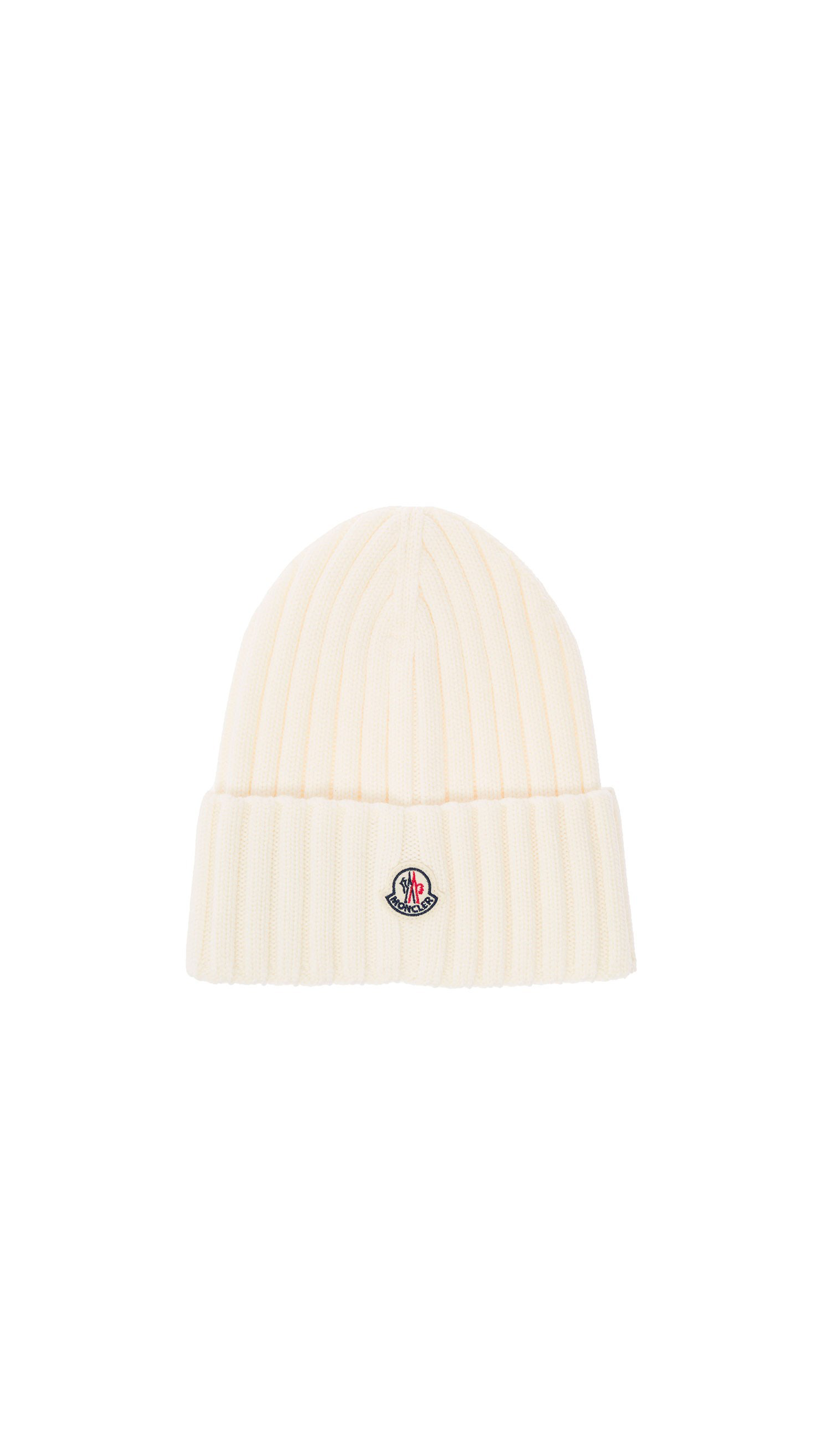 Ribbed Knit Wool Beanie - Ivory.