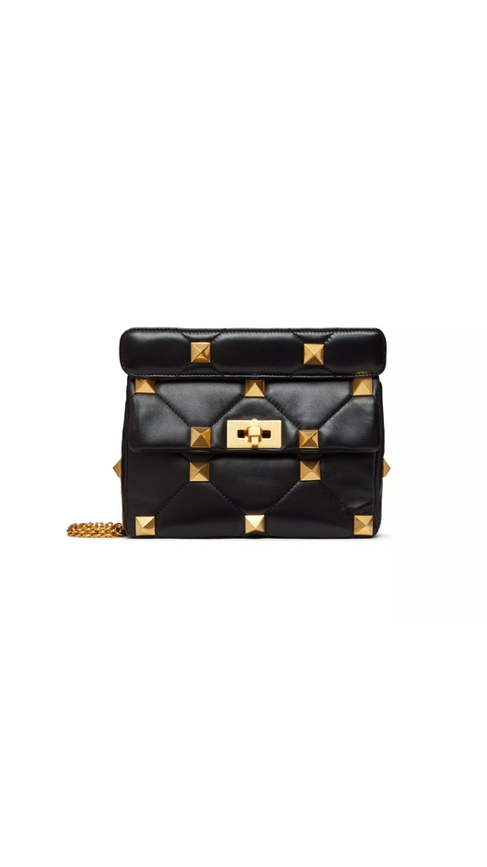 Medium Roman Stud the Shoulder Bag in Nappa With Chain - Black