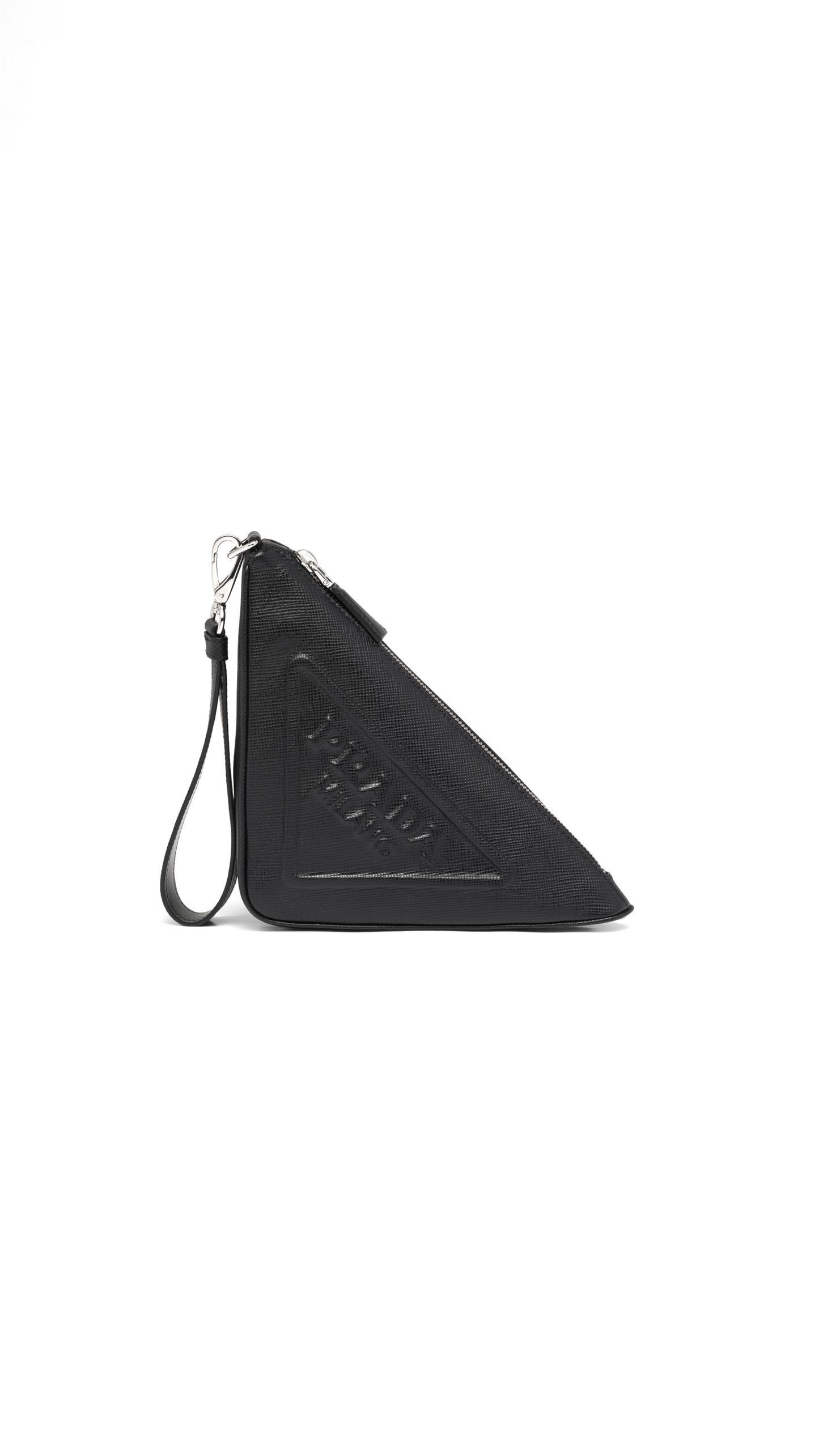 Leather Prada Triangle Pouch - BLACK