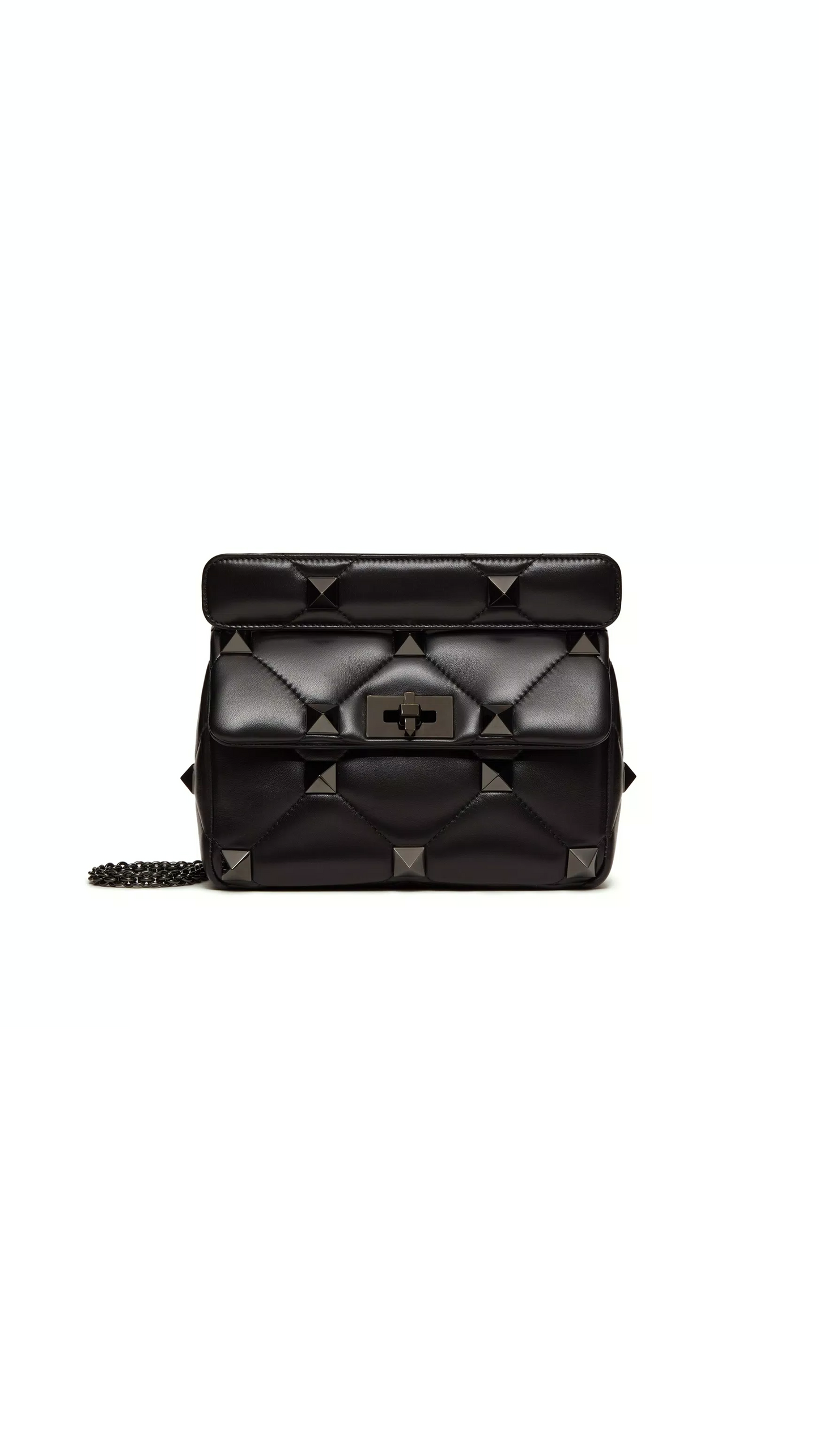 Medium Roman Stud the Shoulder Bag in Nappa With Chain and Tone-on-tone Studs - Black