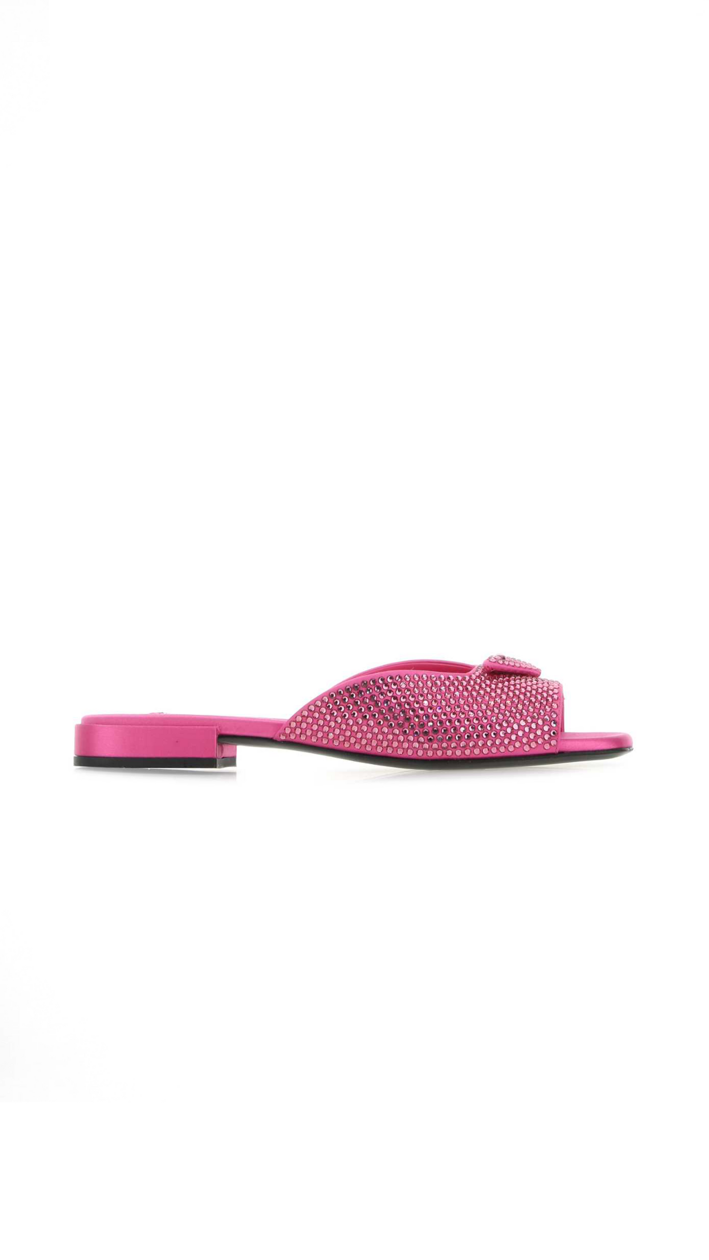 Satin Slides With Crystals - Pink