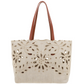 Kamilla East-West Tote Bag In Linen & Shiny Calfskin - Sepia Brown