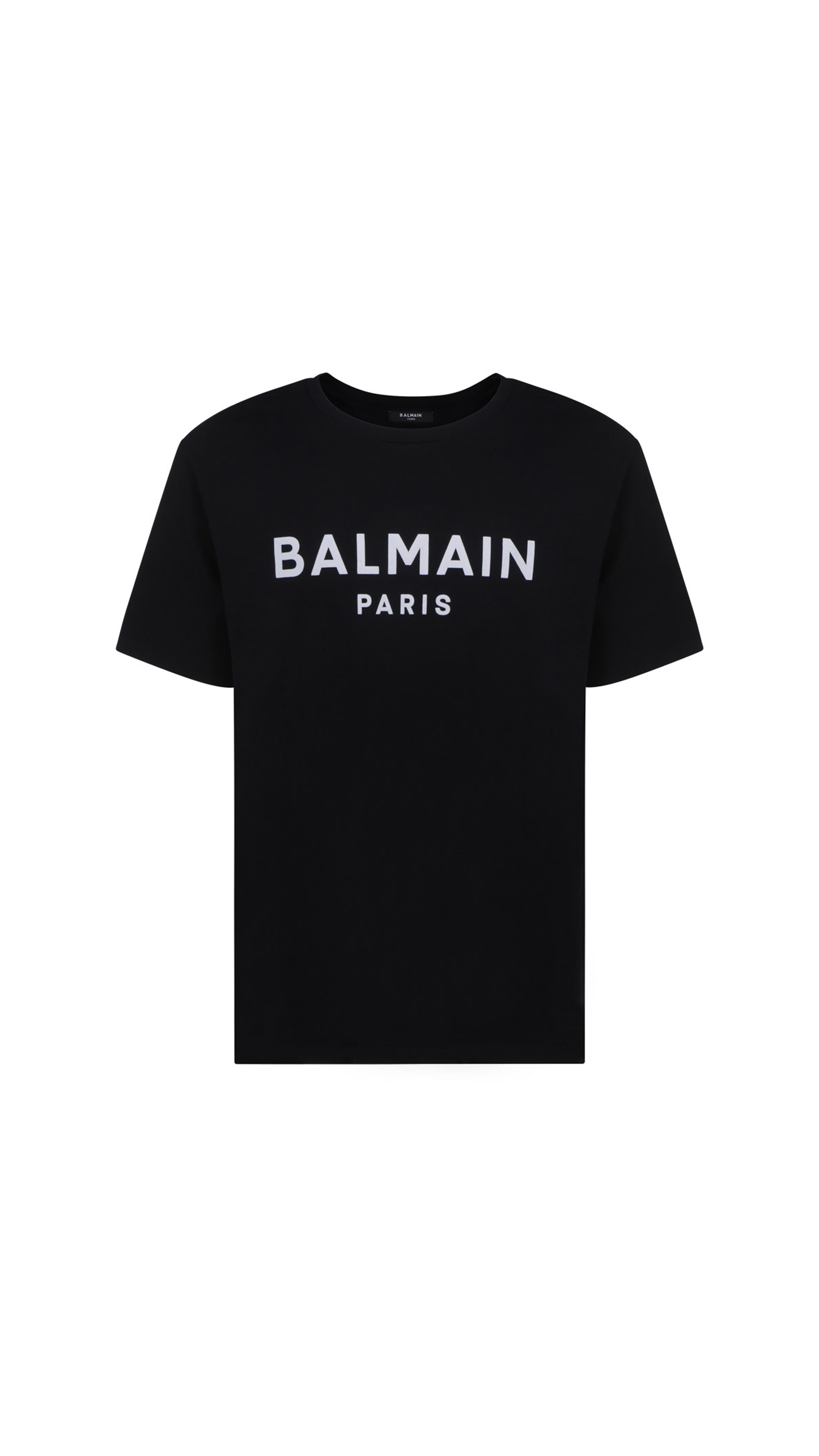 Cotton T-Shirt with Balmain Paris Logo Print - Black.