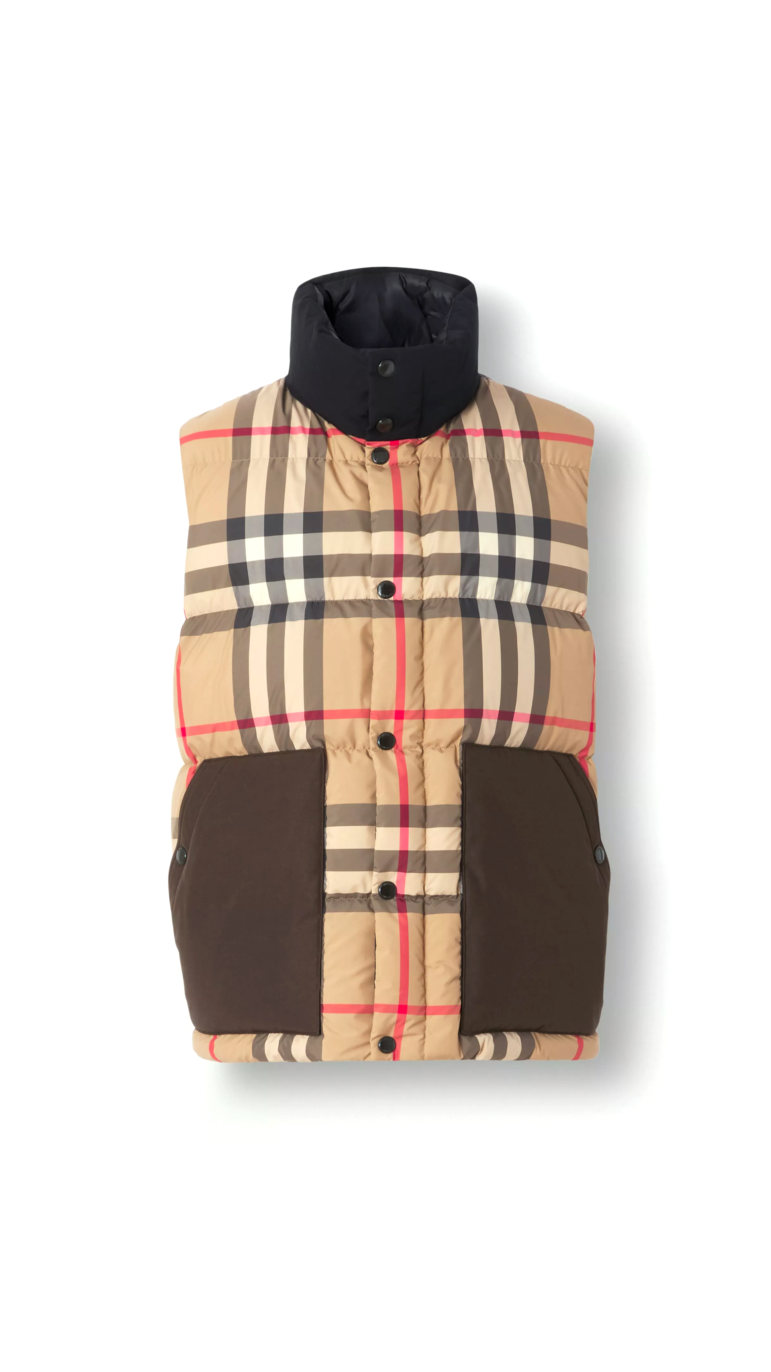 Check Recycled Polyester Puffer Gilet - Archive Beige