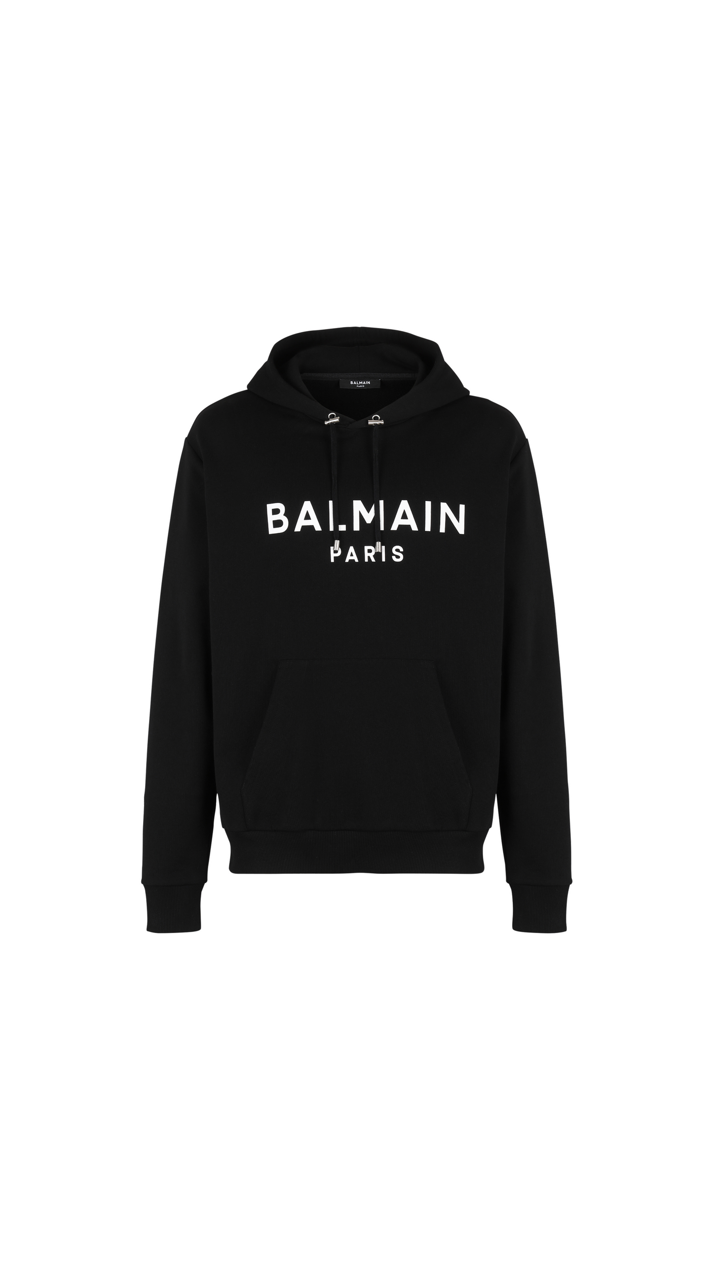 Hooded Cotton Sweatshirt with Balmain Paris Logo Print - Black