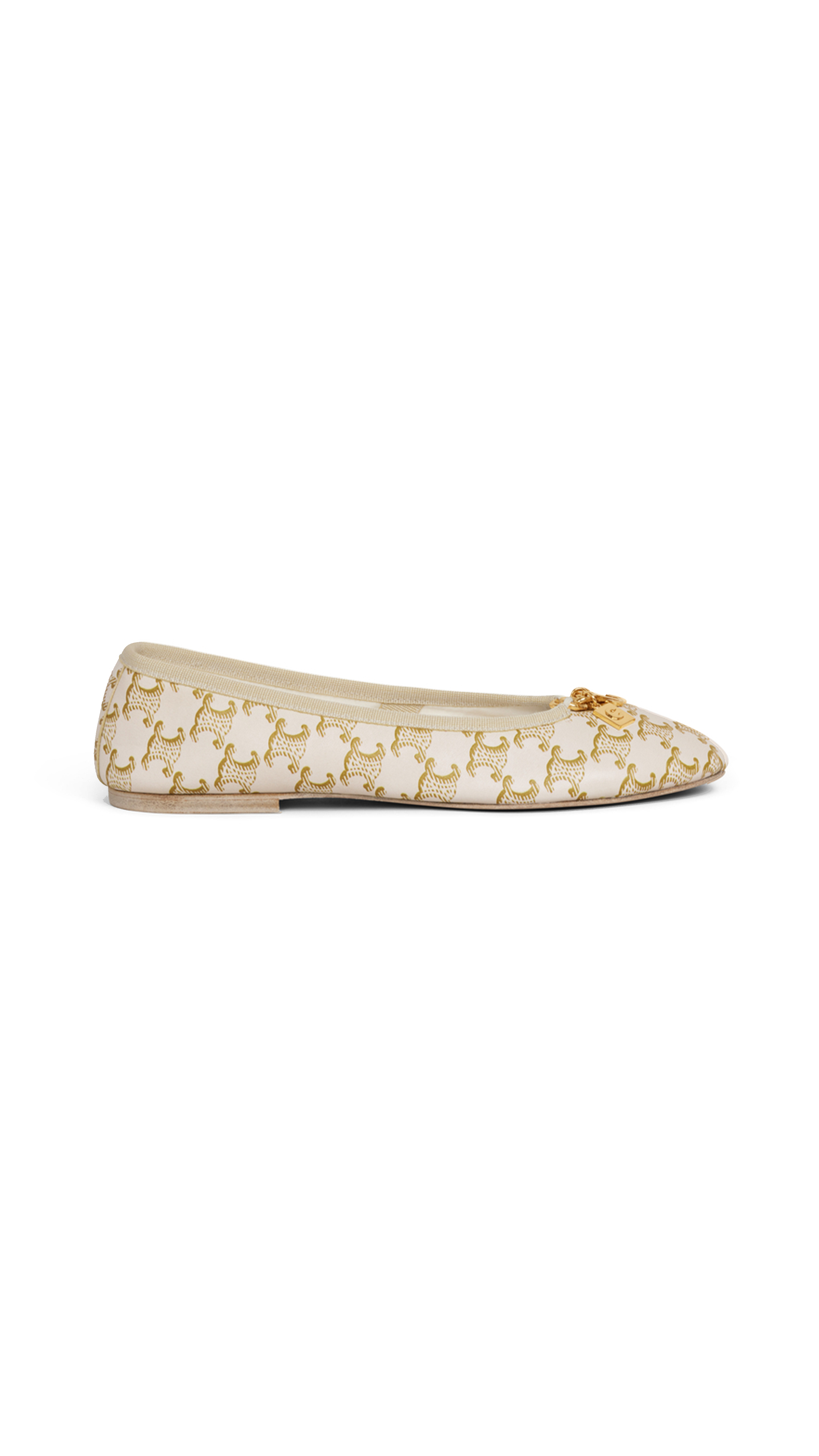 Les Ballerines Celine Ballerina With Charms In Triomphe Printed Lambskin - White / Camel