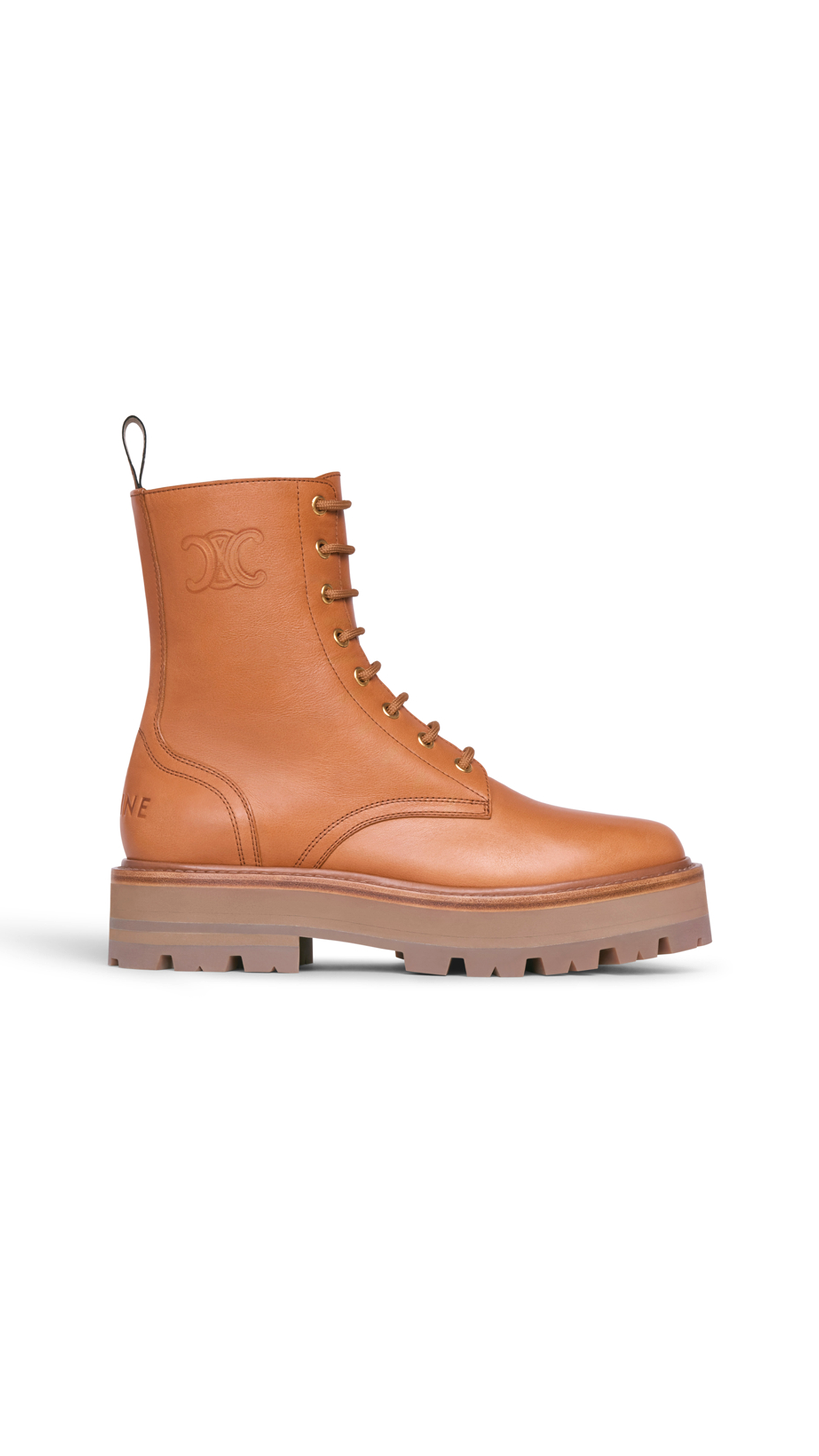 Celine Bulky Laced Up Boot In Calfskin - Tan