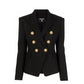 Blazer With Double-Breasted Gold-Tone Buttoned Closure - Black