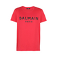 Cotton T-shirt with Balmain Paris Logo Print - Red
