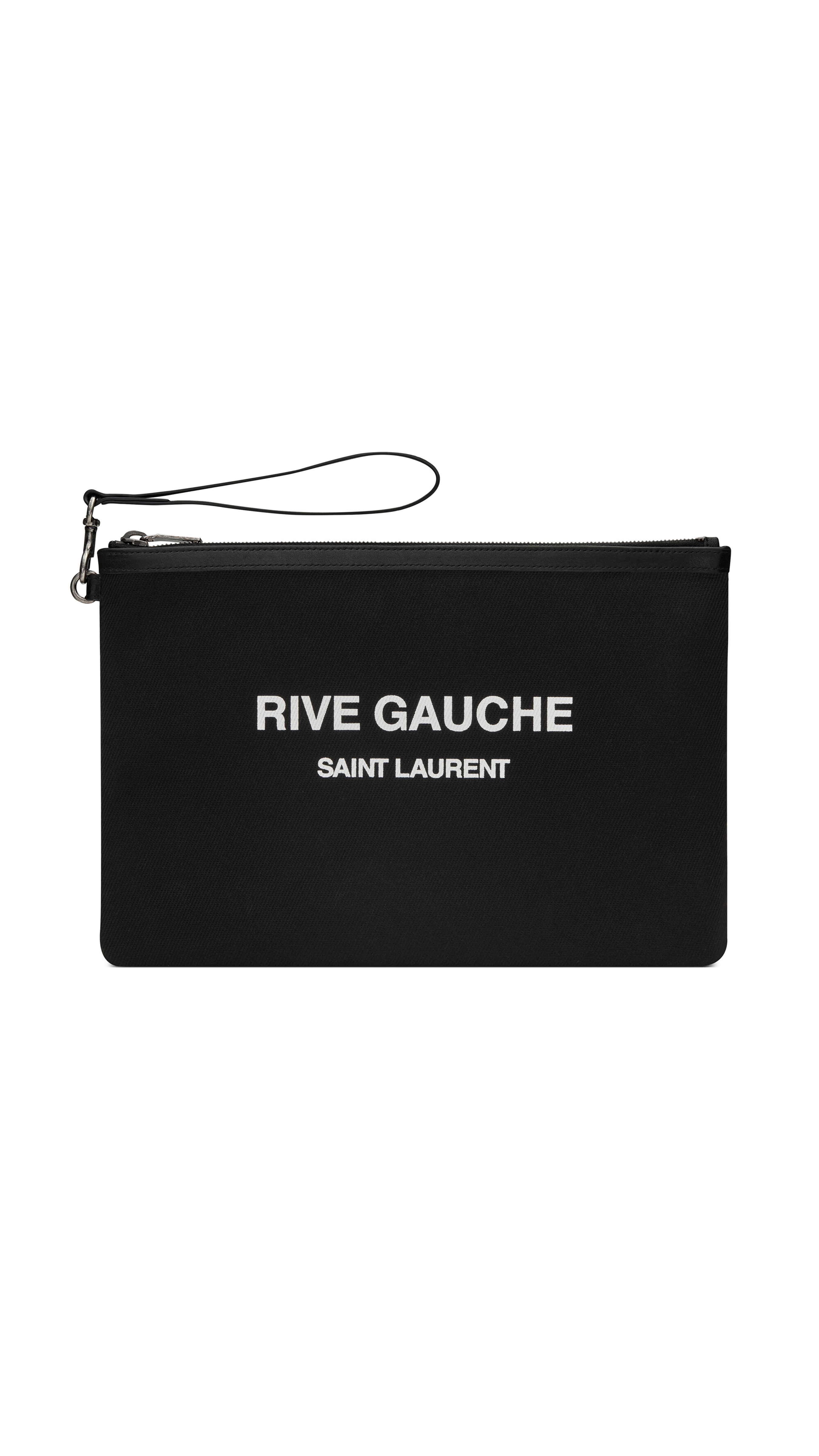 Rive Gauche Zippered Pouch in Bias Canvas - Black/White