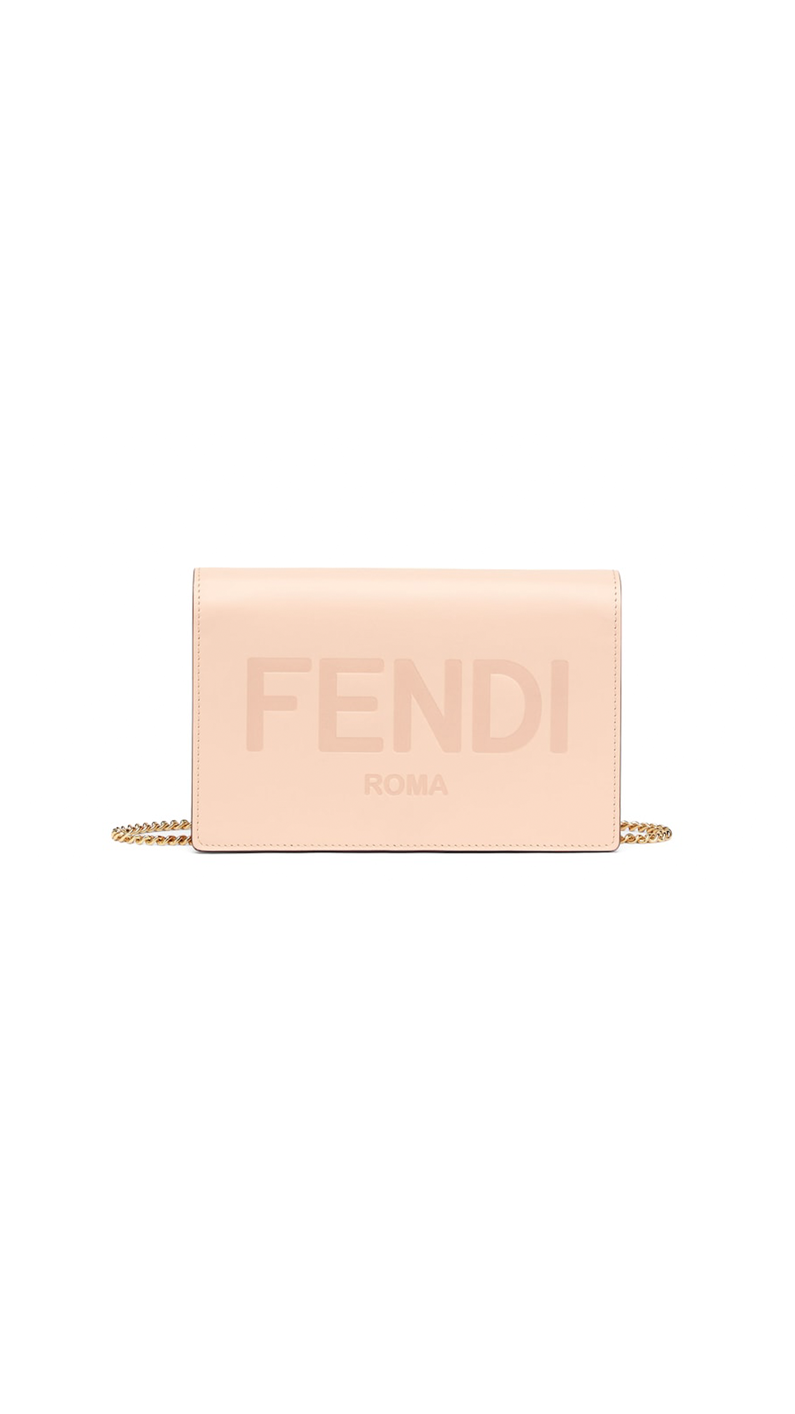 Wallet On Chain With Printed FENDI ROMA Logo - Pale Pink