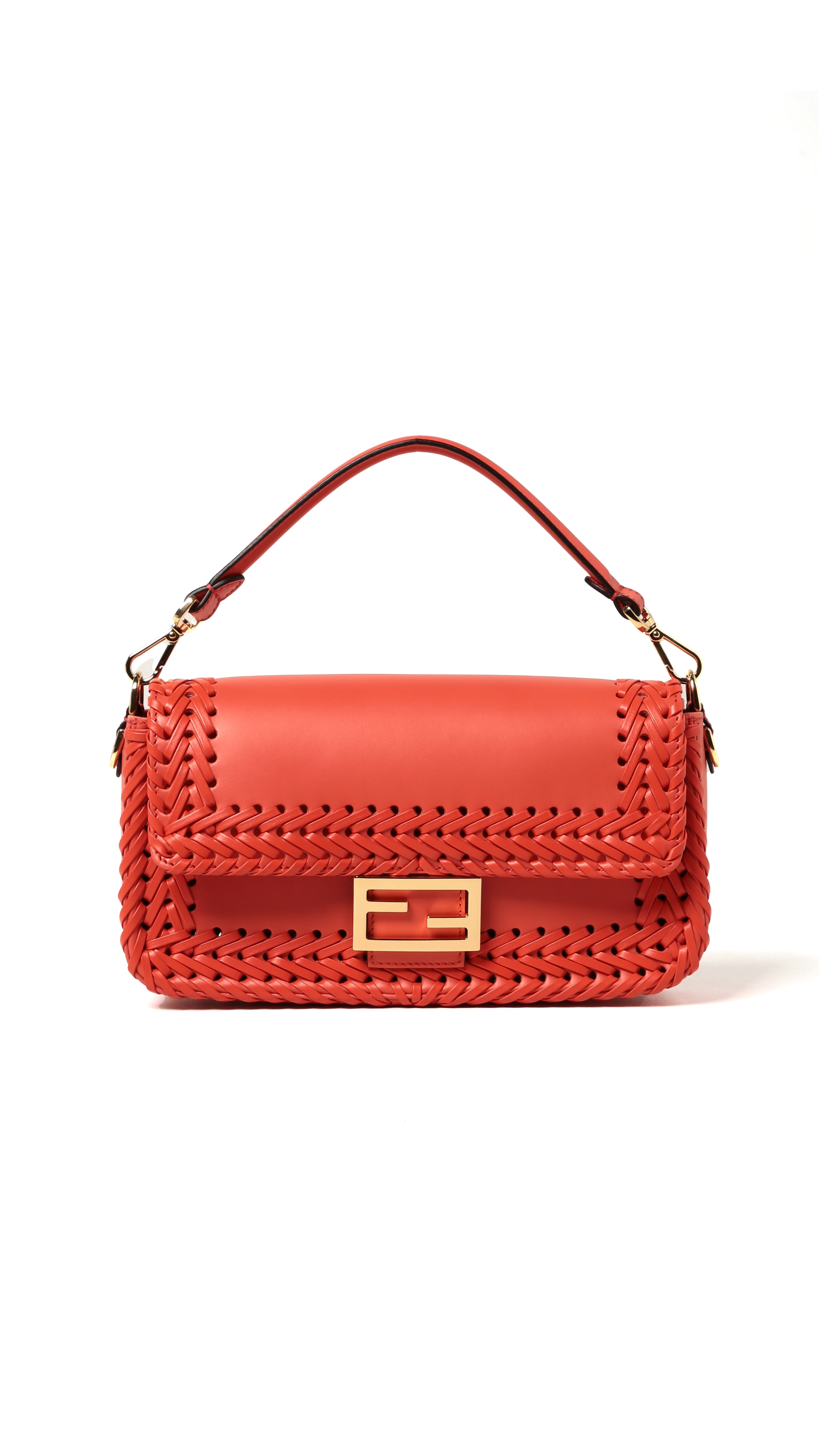 Medium Baguette Woven Leather Bag - Red