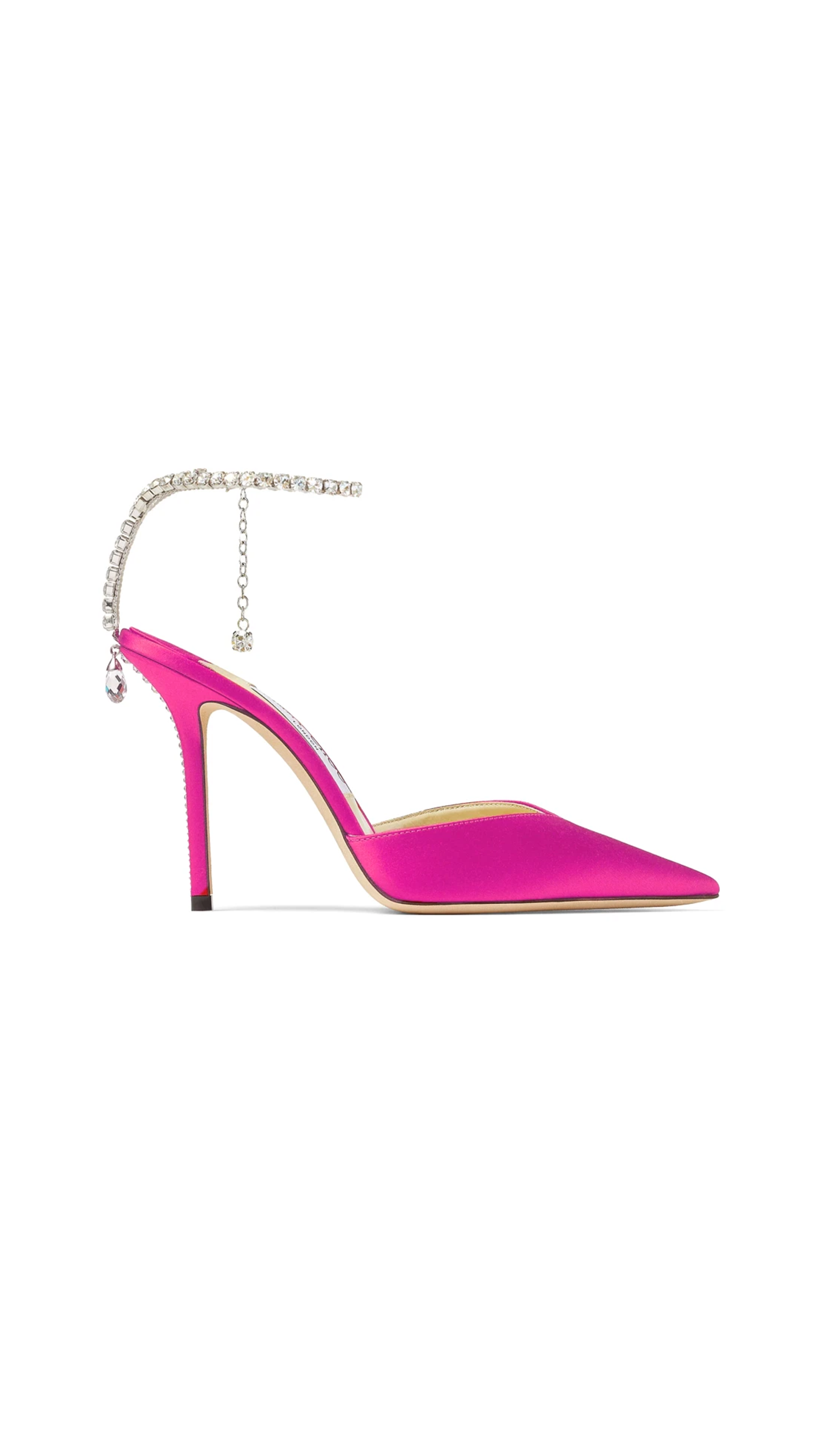 Saeda 100 Satin Pumps with Crystal Embellishment - Fuchsia