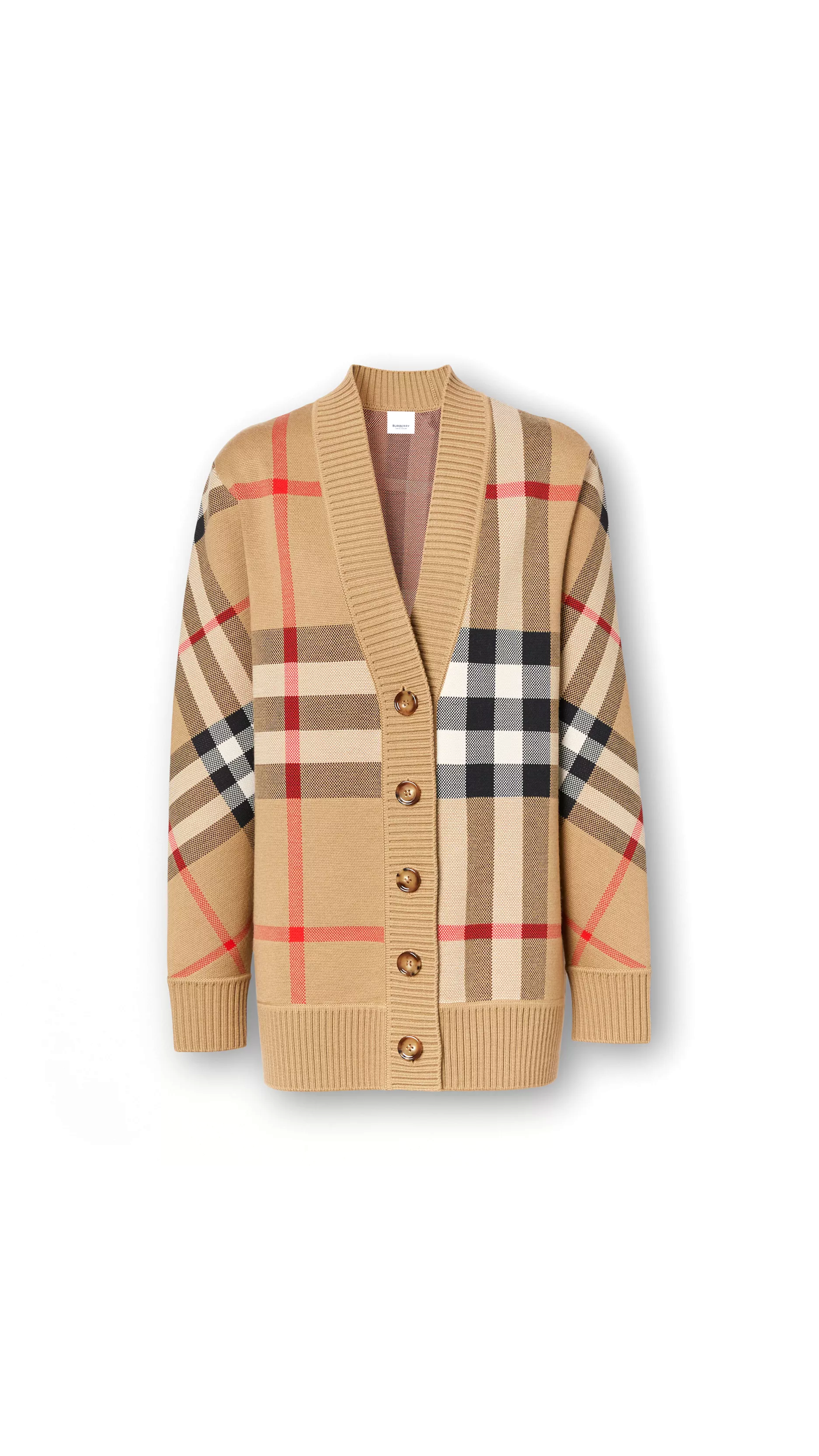 Check Technical Wool Jacquard Cardigan - Archive beige