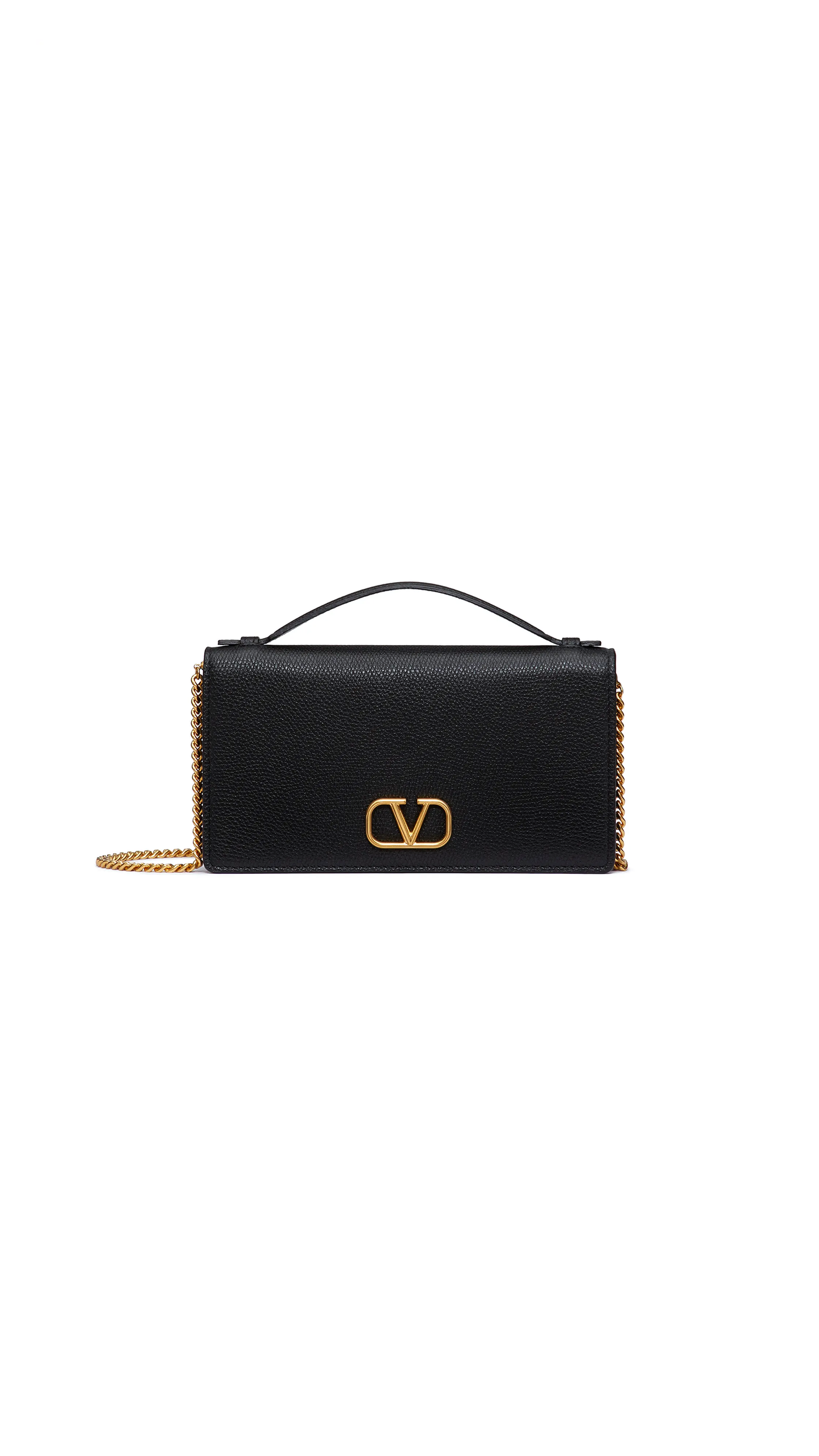 VLogo Signature Grainy Calfskin Wallet With Chain - Black