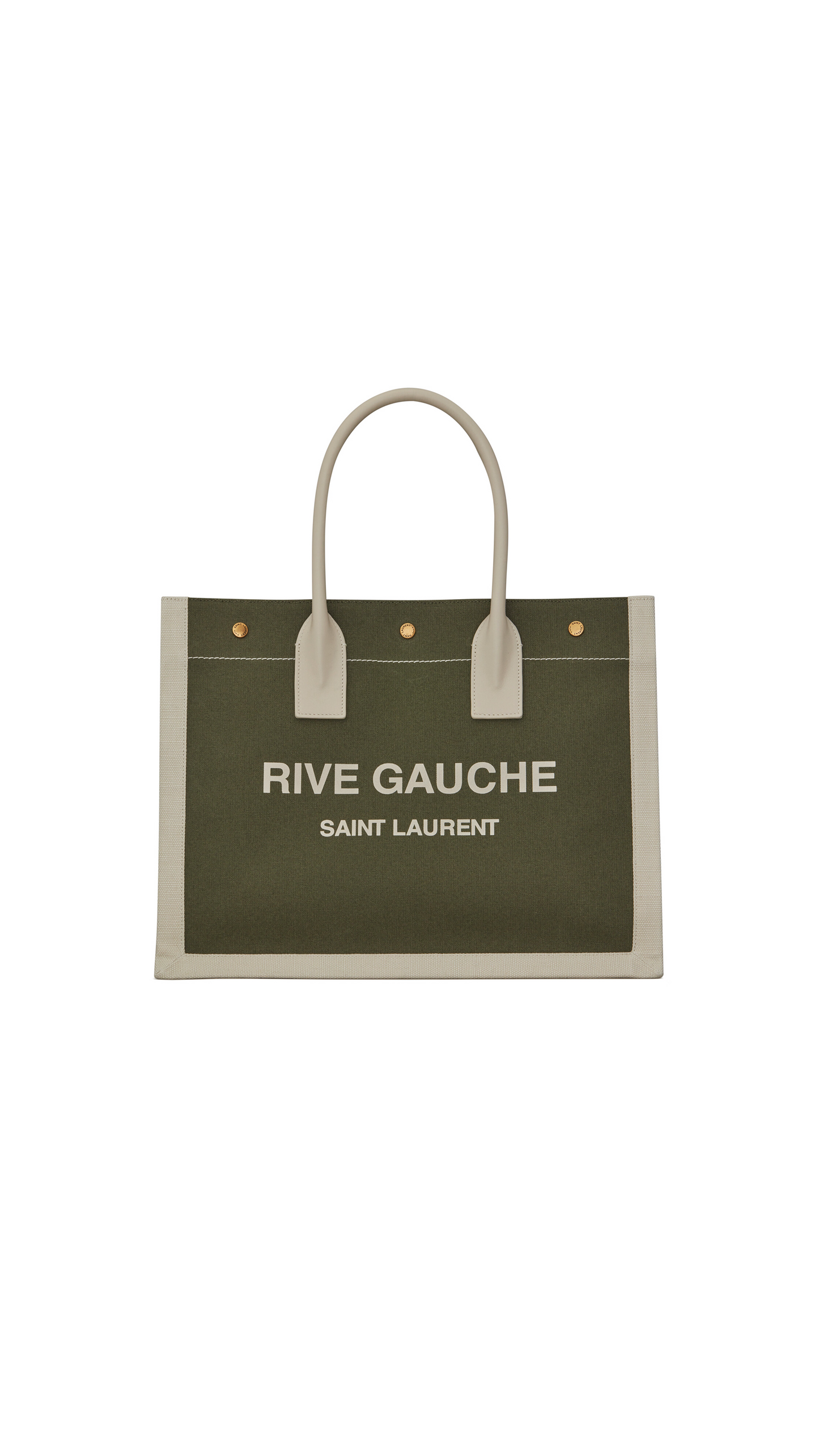 Rive Gauche Small Tote Bag in Linen and Leather - Military Green