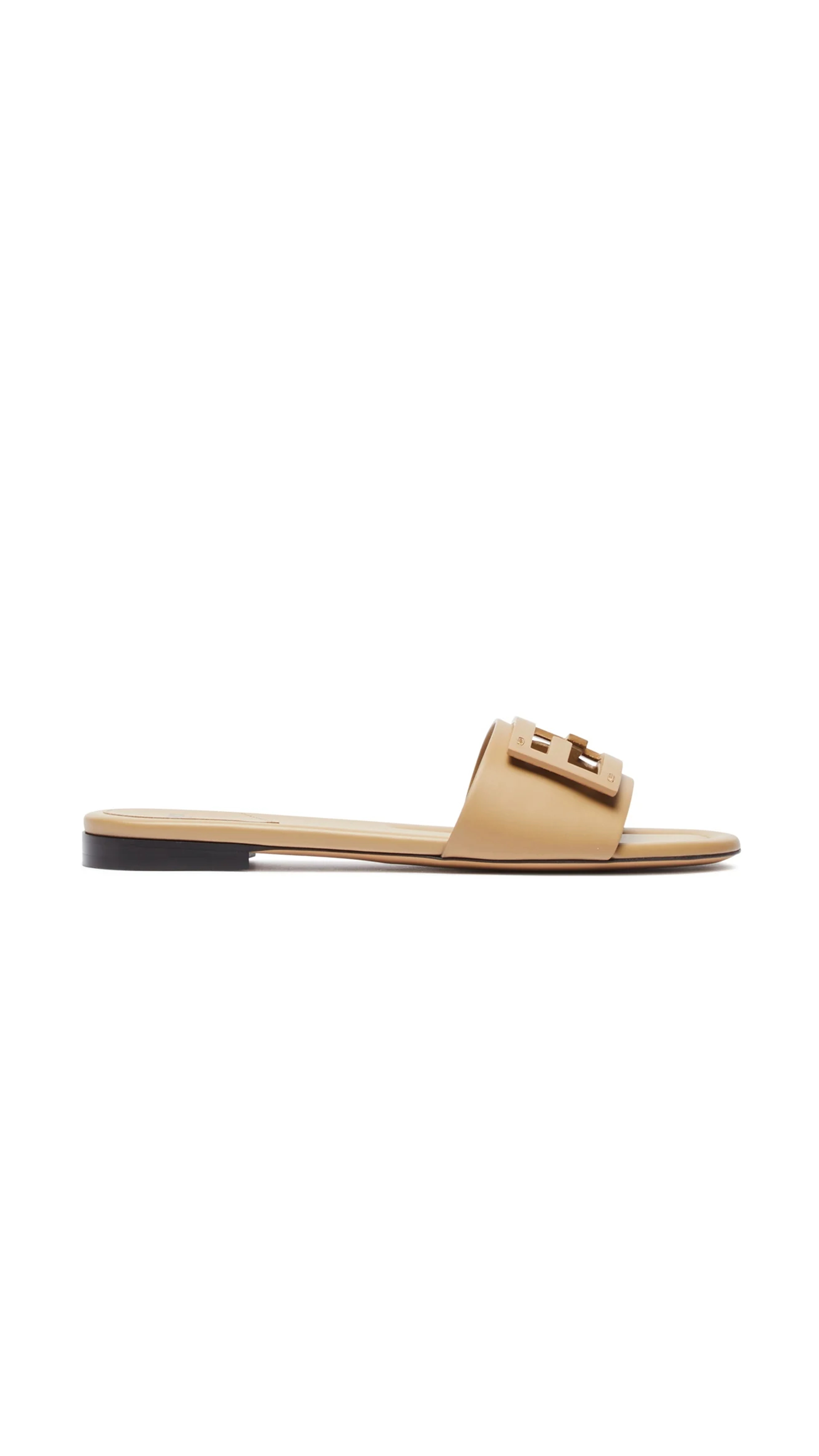 Signature Leather Slides - Beige