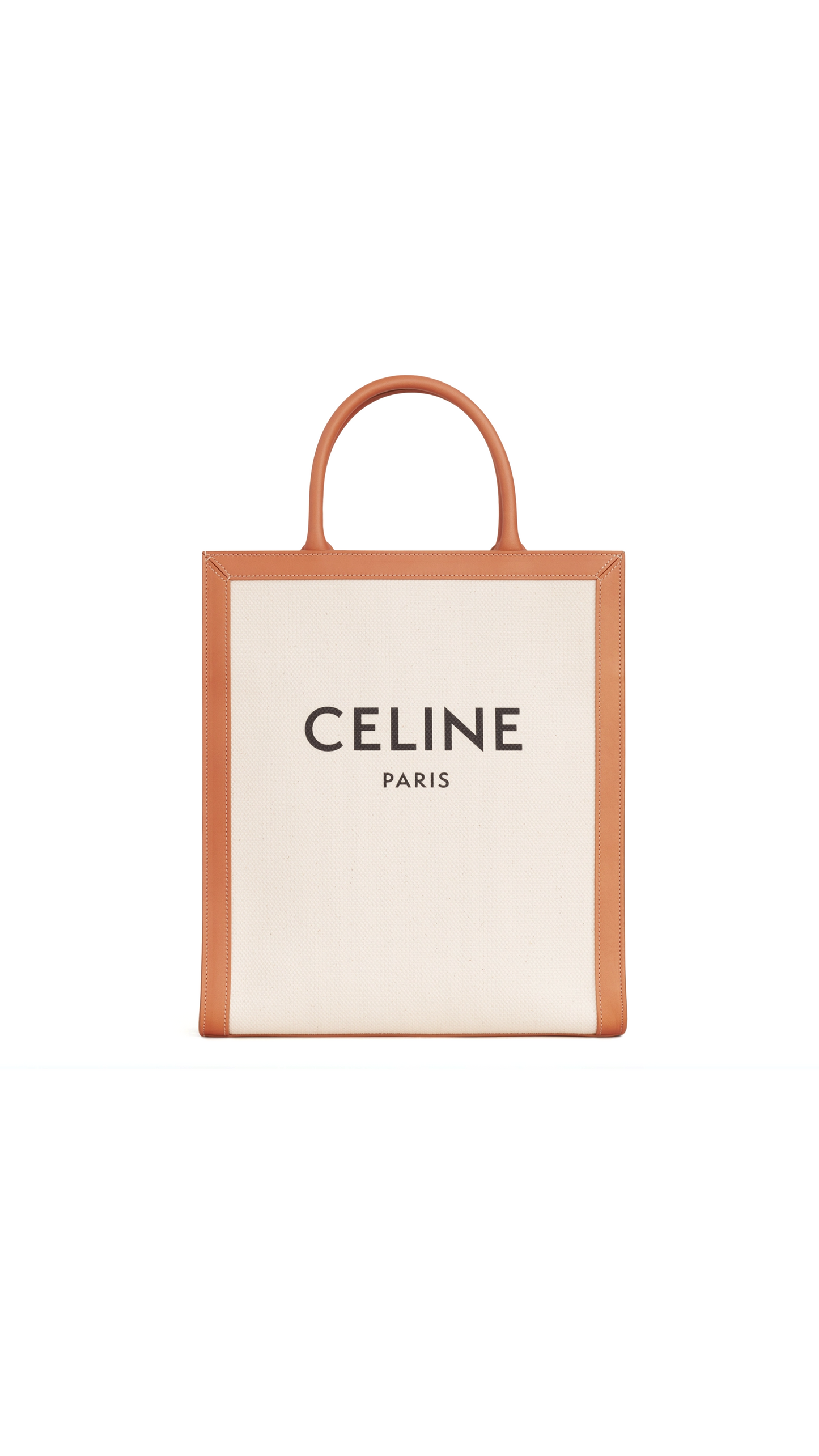 Small Vertical Cabas Celine In Canvas With Celine Print And Calfskin - Natural / Tan
