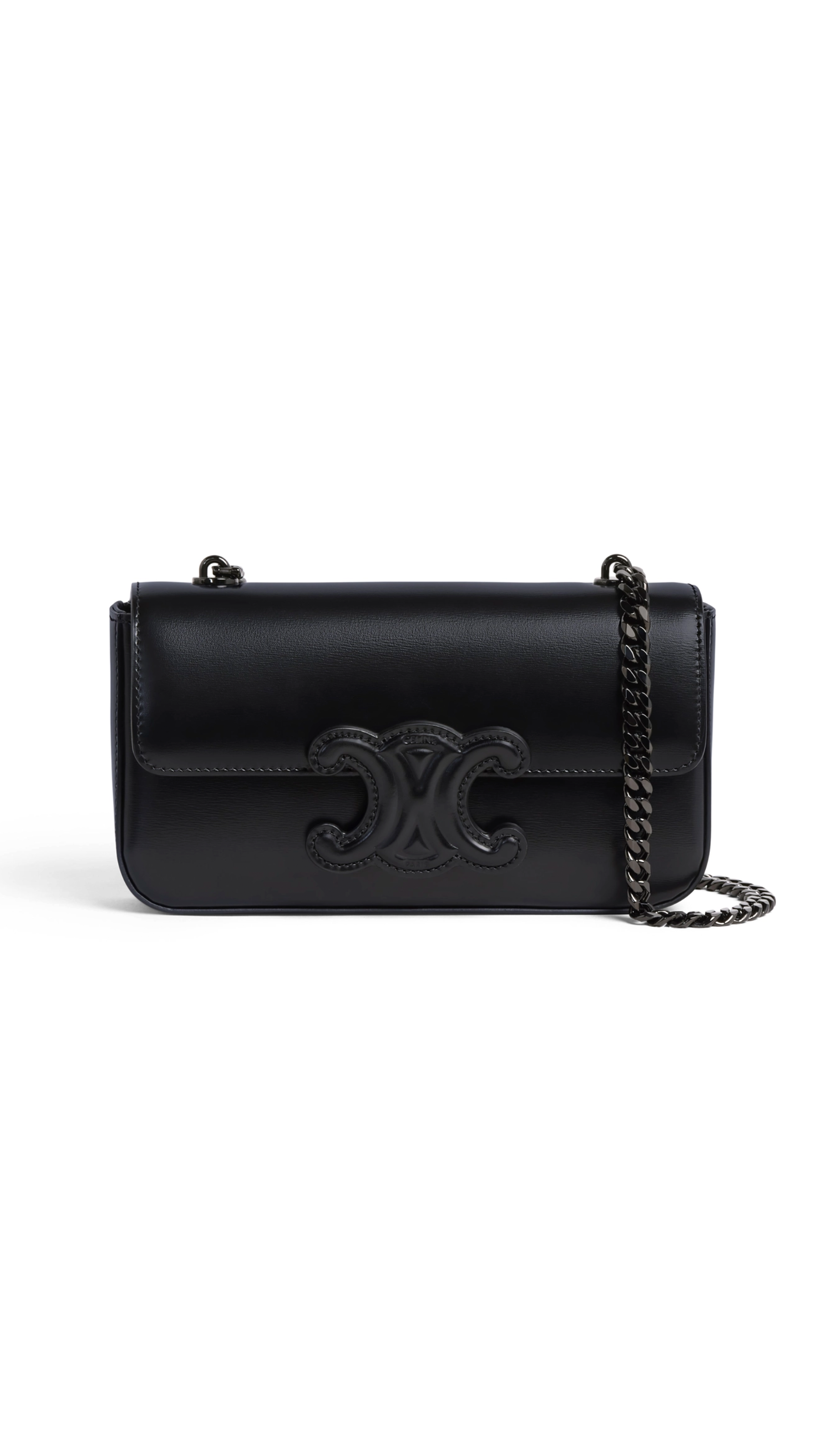 Chain Shoulder Bag Cuir Triomphe in Shiny Calskin - Black/Black