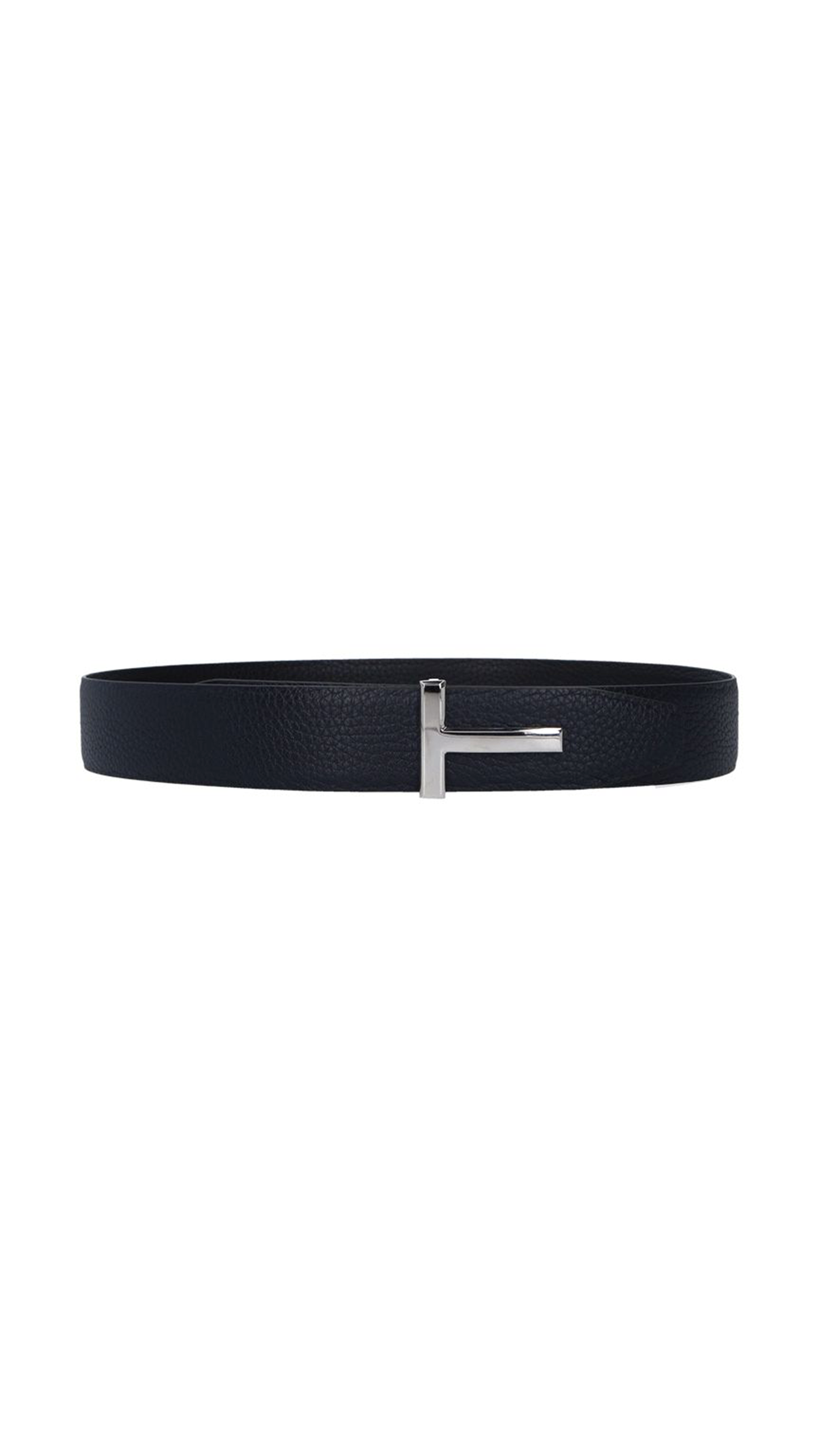 Reversible Soft Grain Leather T Icon Belt - Dark Navy / Black