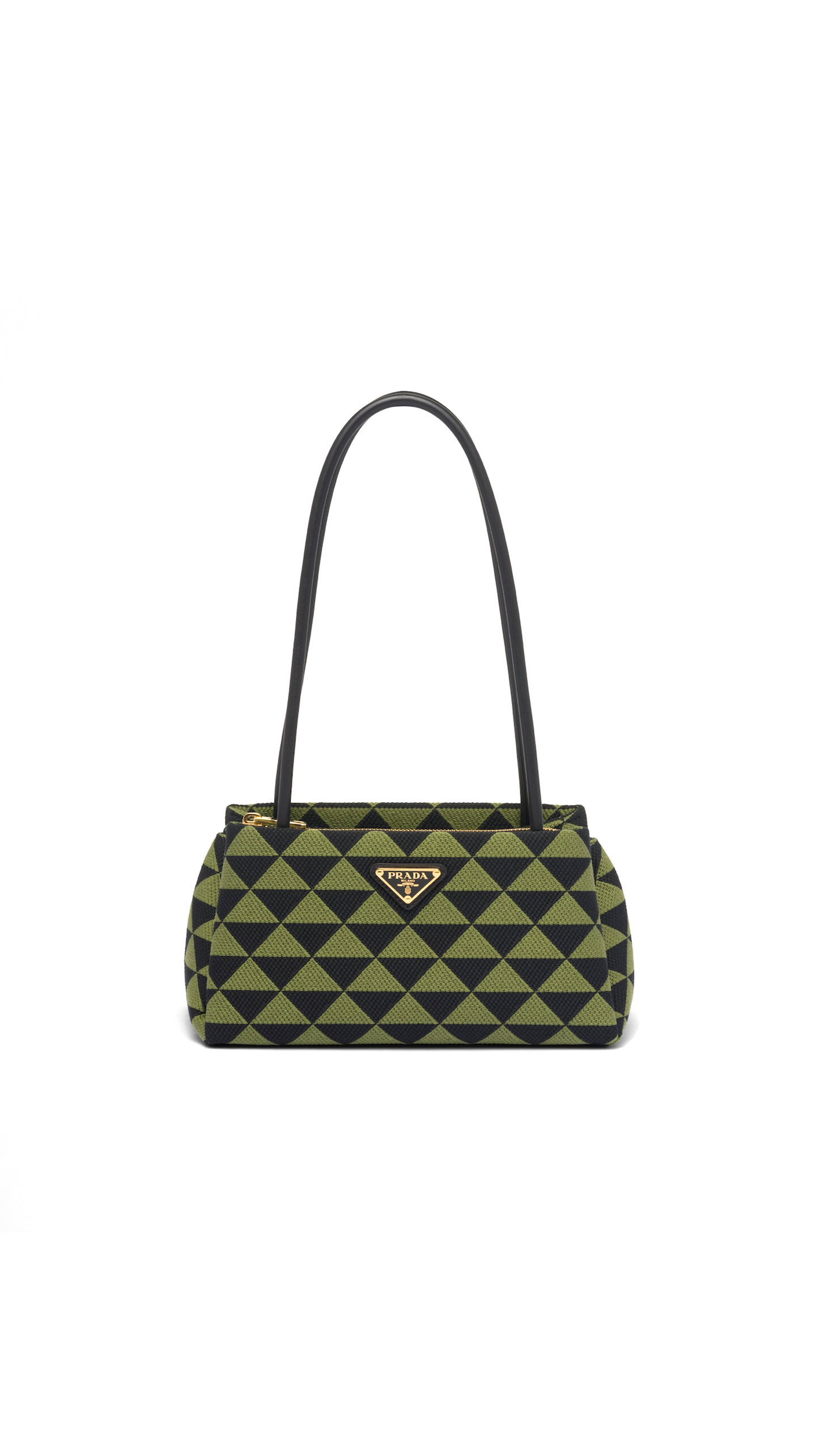 Small Embroidered Fabric Prada Symbole Bag - Black/Ivy Green